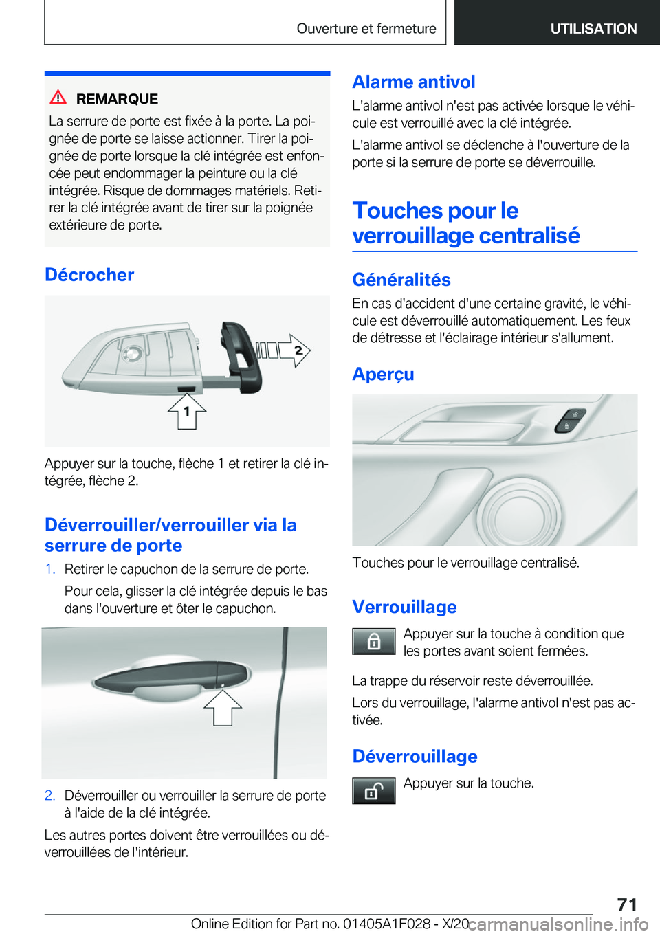 BMW X1 2021  Notices Demploi (in French) �R�E�M�A�R�Q�U�E
�L�a��s�e�r�r�u�r�e��d�e��p�o�r�t�e��e�s�t��f�i�x�é�e��