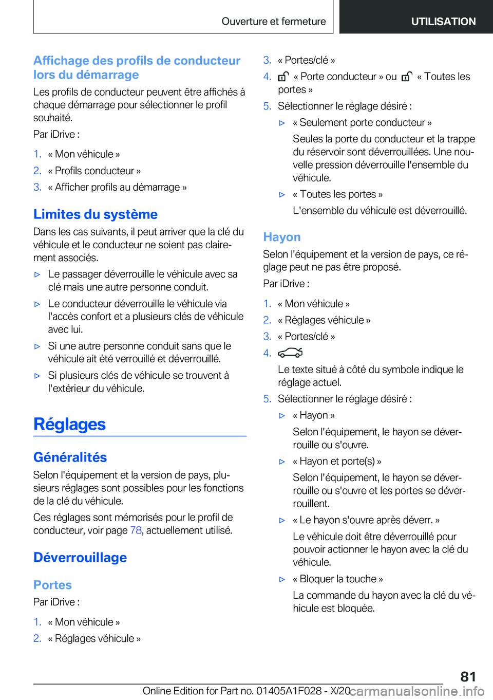 BMW X1 2021  Notices Demploi (in French) �A�f�f�i�c�h�a�g�e��d�e�s��p�r�o�f�i�l�s��d�e��c�o�n�d�u�c�t�e�u�r
�l�o�r�s��d�u��d�é�m�a�r�r�a�g�e
�L�e�s��p�r�o�f�i�l�s��d�e��c�o�n�d�u�c�t�e�u�r��p�e�u�v�e�n�t��ê�t�r�e��a�f�f�i�c�h�