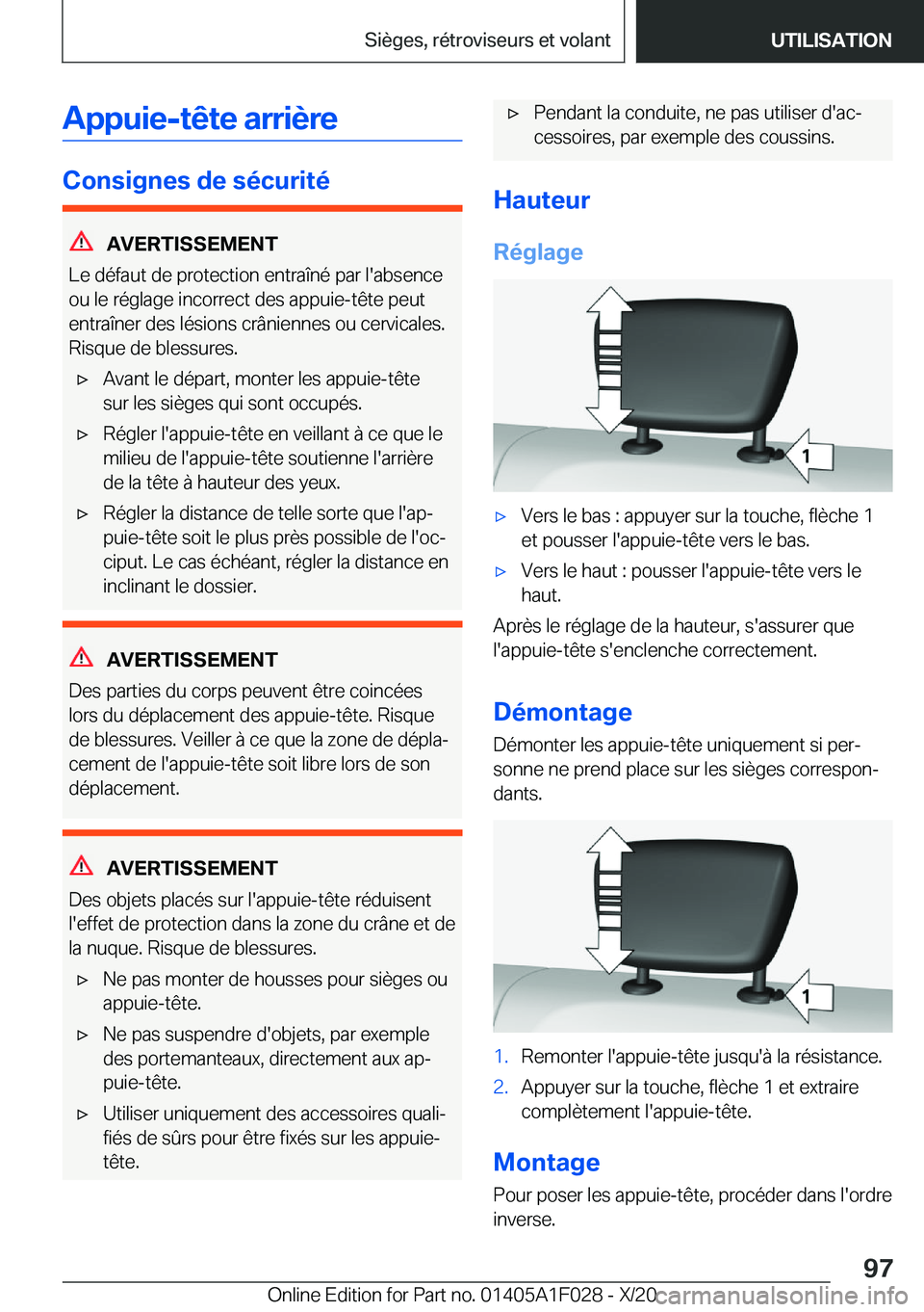 BMW X1 2021  Notices Demploi (in French) �A�p�p�u�i�e�-�t�ê�t�e��a�r�r�i�è�r�e
�C�o�n�s�i�g�n�e�s��d�e��s�é�c�u�r�i�t�é
�A�V�E�R�T�I�S�S�E�M�E�N�T
�L�e��d�é�f�a�u�t��d�e��p�r�o�t�e�c�t�i�o�n��e�n�t�r�a�î�n�é��p�a�r��l�'�a