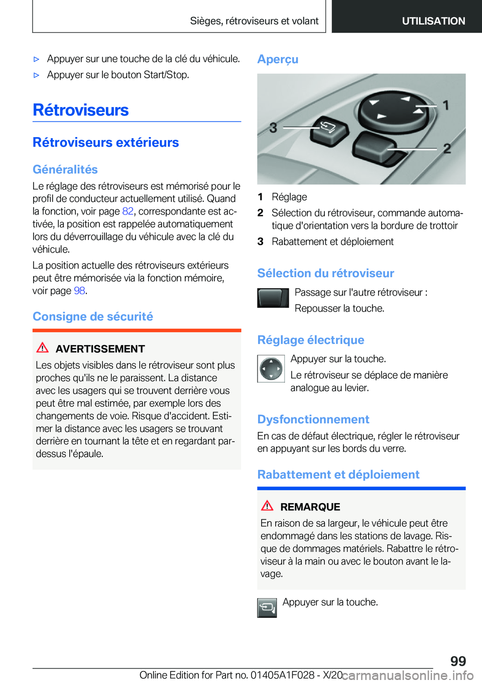 BMW X1 2021  Notices Demploi (in French) 'x�A�p�p�u�y�e�r��s�u�r��u�n�e��t�o�u�c�h�e��d�e��l�a��c�l�é��d�u��v�é�h�i�c�u�l�e�.'x�A�p�p�u�y�e�r��s�u�r��l�e��b�o�u�t�o�n��S�t�a�r�t�/�S�t�o�p�.
�R�é�t�r�o�v�i�s�e�u�r�s
�R�