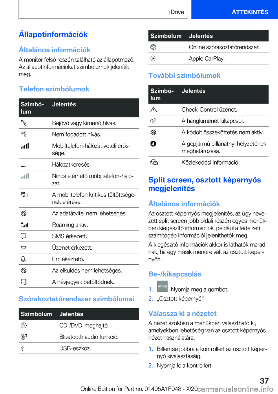 BMW X1 2021  Kezelési útmutató (in Hungarian) �