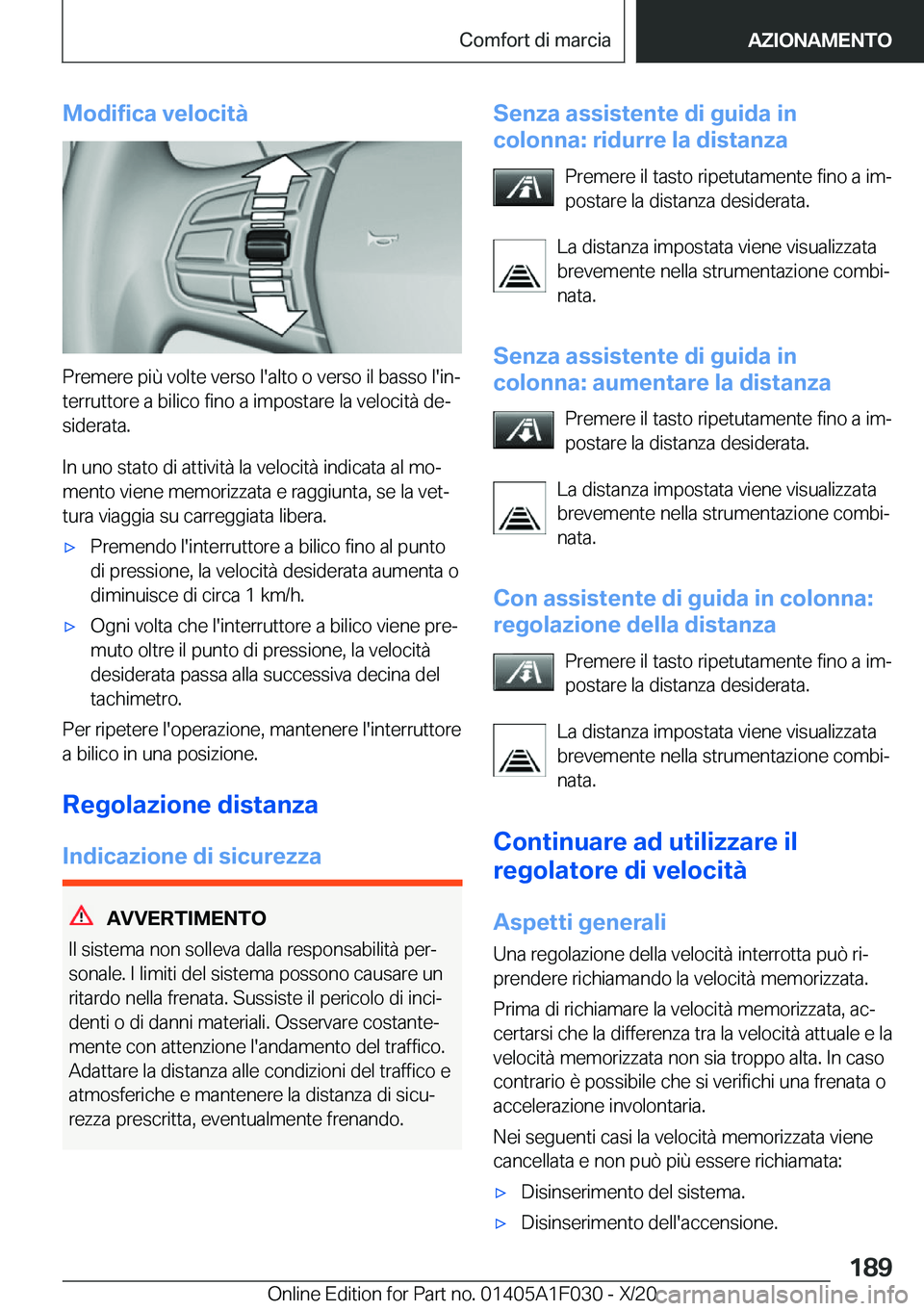BMW X1 2021  Libretti Di Uso E manutenzione (in Italian) �M�o�d�i�f�i�c�a��v�e�l�o�c�i�t�