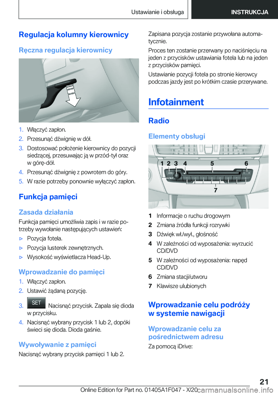 BMW X1 2021  Instrukcja obsługi (in Polish) �R�e�g�u�l�a�c�j�a��k�o�l�u�m�n�y��k�i�e�r�o�w�n�i�c�y
�R�