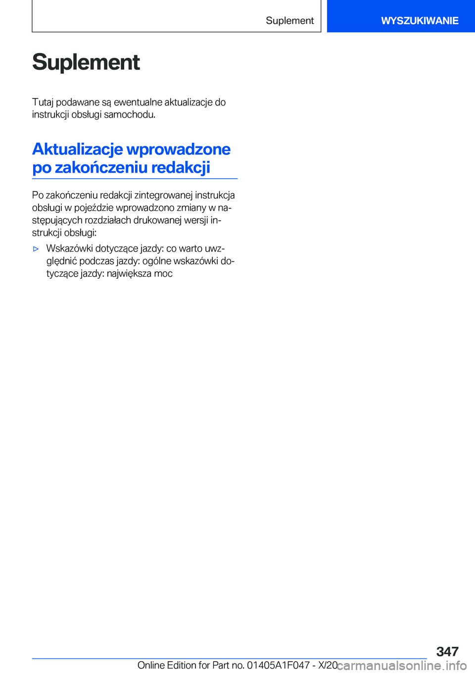 BMW X1 2021  Instrukcja obsługi (in Polish) �S�u�p�l�e�m�e�n�t�T�u�t�a�j��p�o�d�a�w�a�n�e��s�