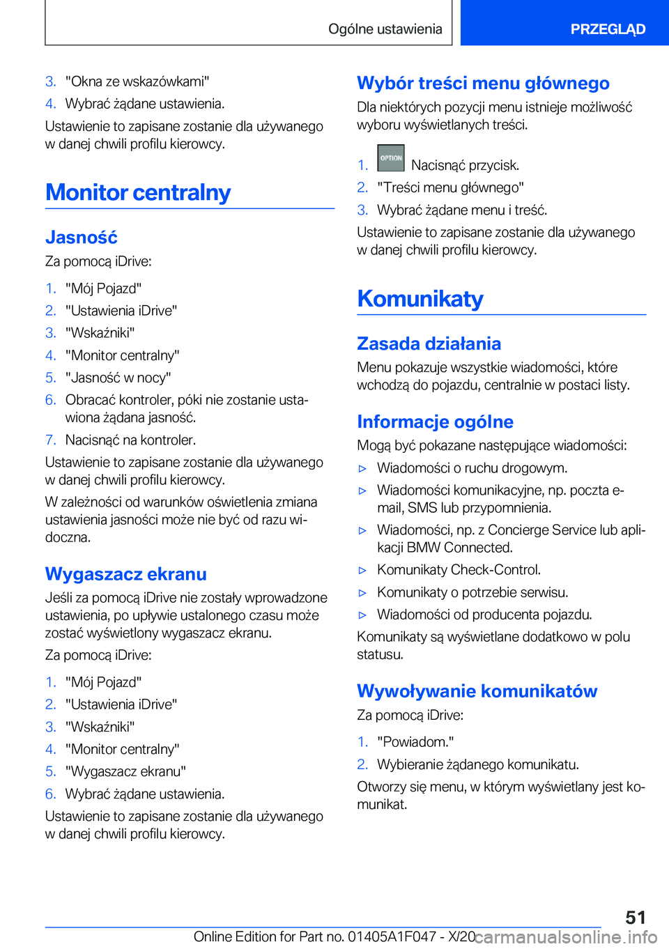 BMW X1 2021  Instrukcja obsługi (in Polish) �3�.��O�k�n�a��z�e��w�s�k�a�z�