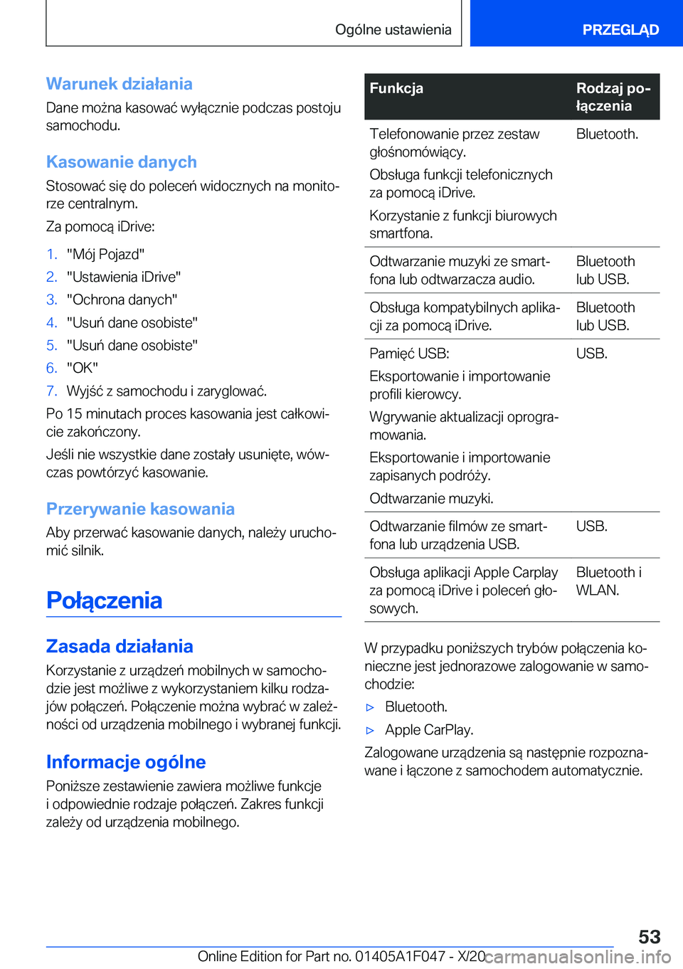 BMW X1 2021  Instrukcja obsługi (in Polish) �W�a�r�u�n�e�k��d�z�i�a�ł�a�n�i�a�D�a�n�e��m�o9�n�a��k�a�s�o�w�a�