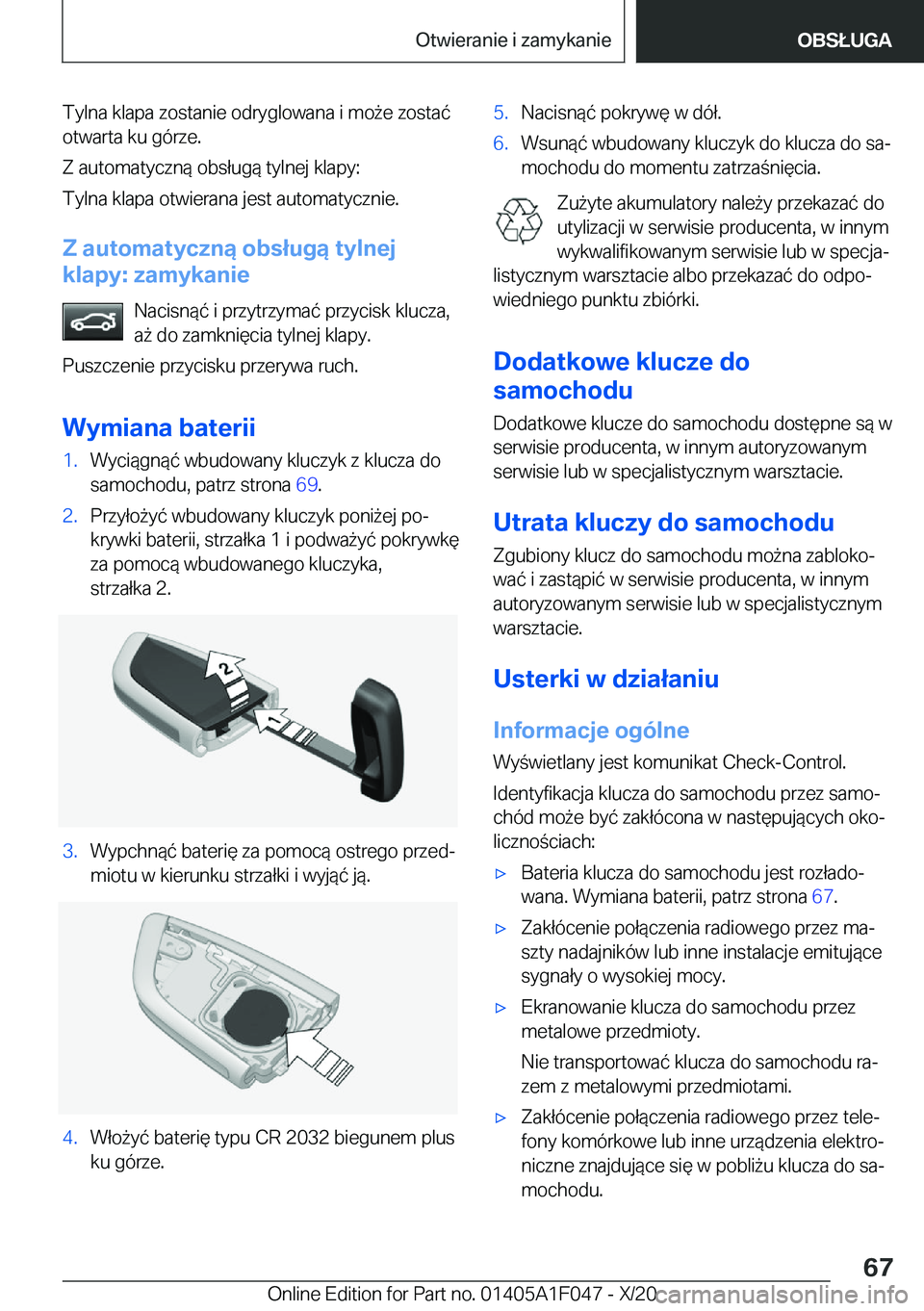 BMW X1 2021  Instrukcja obsługi (in Polish) �T�y�l�n�a��k�l�a�p�a��z�o�s�t�a�n�i�e��o�d�r�y�g�l�o�w�a�n�a��i��m�o9�e��z�o�s�t�a�