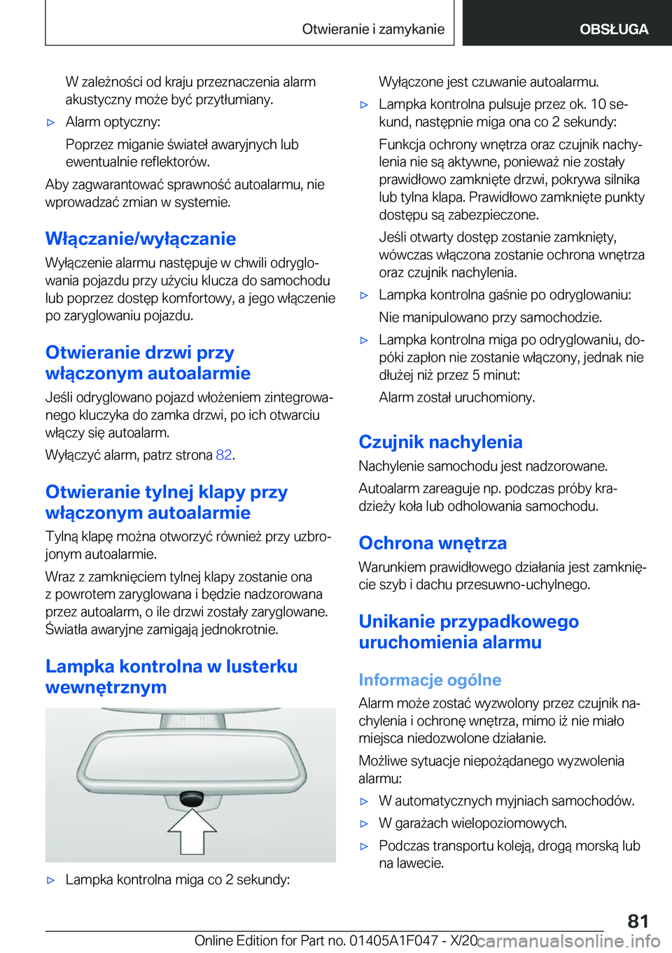 BMW X1 2021  Instrukcja obsługi (in Polish) �W��z�a�l�e9�n�o�c�i��o�d��k�r�a�j�u��p�r�z�e�z�n�a�c�z�e�n�i�a��a�l�a�r�m�a�k�u�s�t�y�c�z�n�y��m�o9�e��b�y�