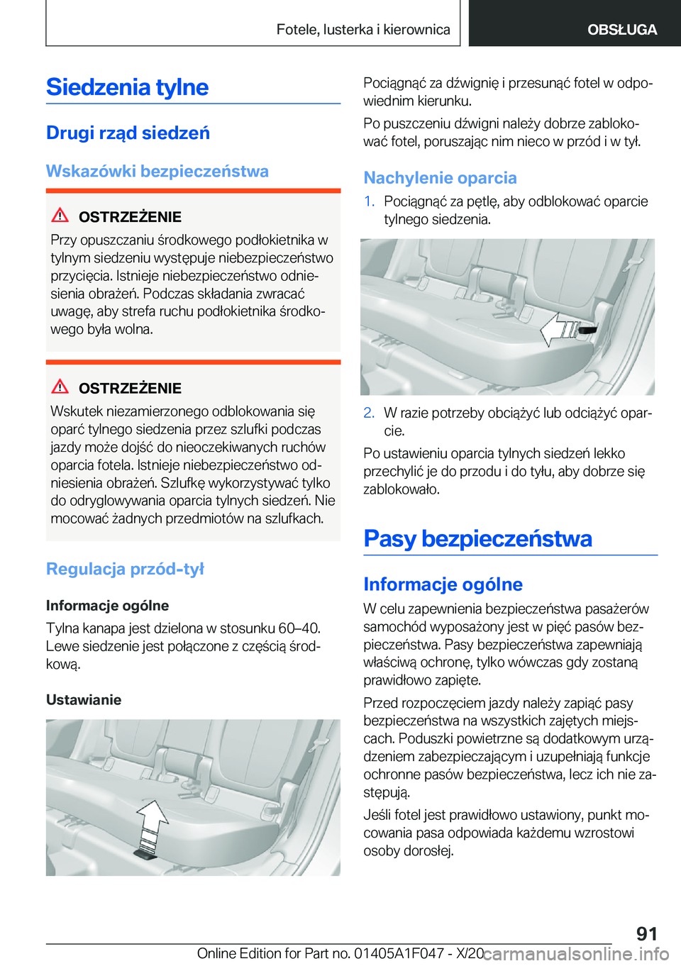 BMW X1 2021  Instrukcja obsługi (in Polish) �S�i�e�d�z�e�n�i�a��t�y�l�n�e
�D�r�u�g�i��r�z�ą�d��s�i�e�d�z�e�