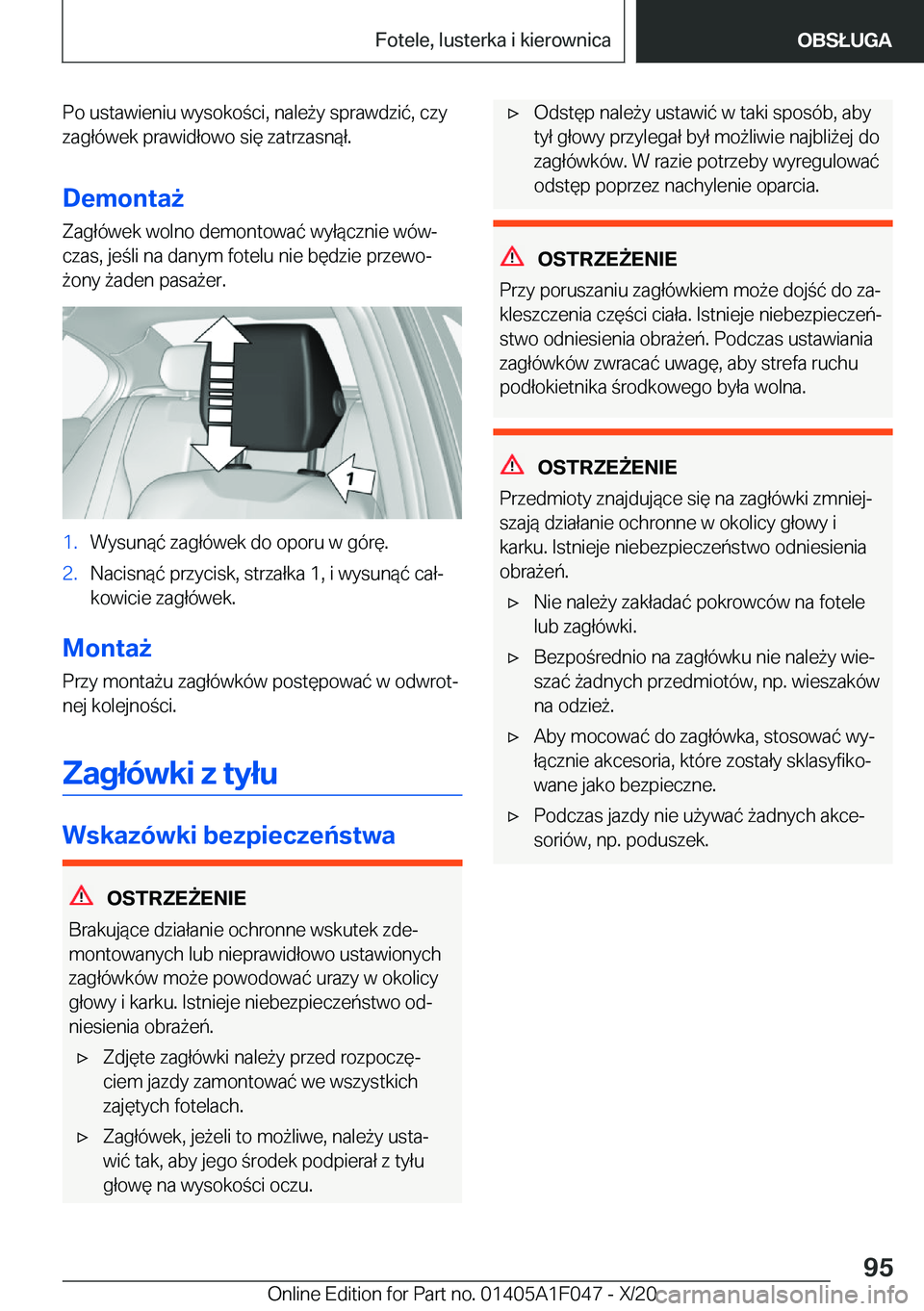 BMW X1 2021  Instrukcja obsługi (in Polish) �P�o��u�s�t�a�w�i�e�n�i�u��w�y�s�o�k�o�c�i�,��n�a�l�e9�y��s�p�r�a�w�d�z�i�