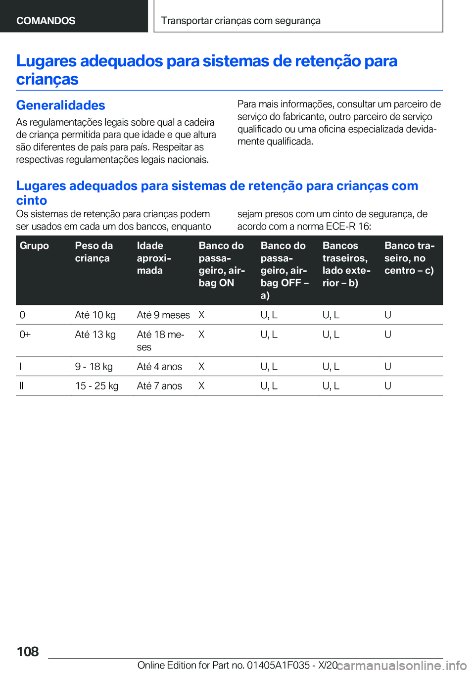 BMW X1 2021  Manual do condutor (in Portuguese) �L�u�g�a�r�e�s��a�d�e�q�u�a�d�o�s��p�a�r�a��s�i�s�t�e�m�a�s��d�e��r�e�t�e�n�