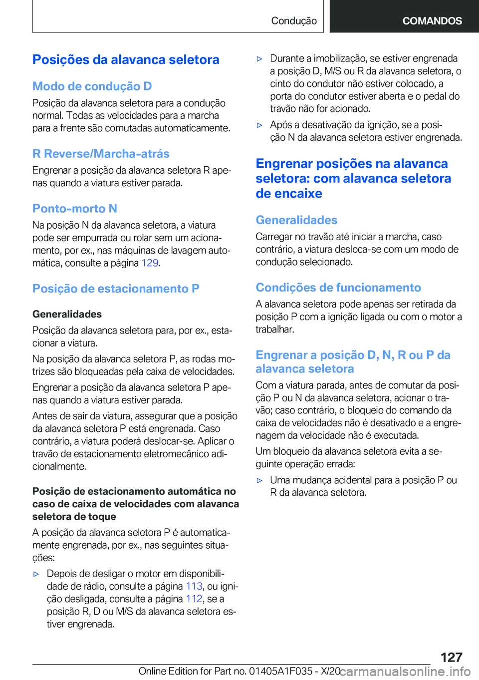 BMW X1 2021  Manual do condutor (in Portuguese) �P�o�s�i�