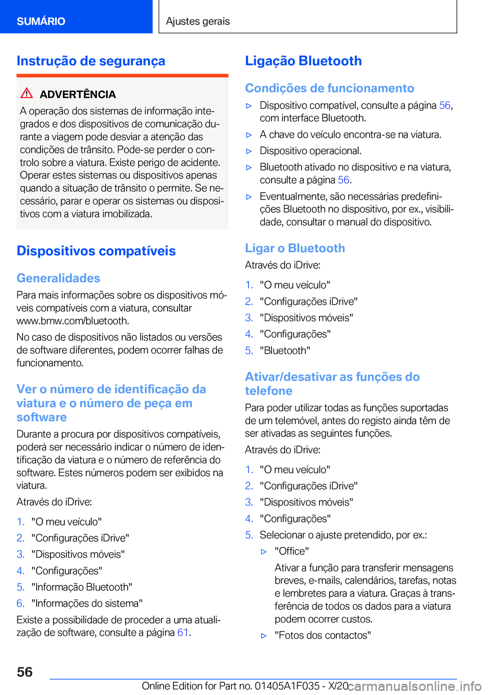 BMW X1 2021  Manual do condutor (in Portuguese) �I�n�s�t�r�u�