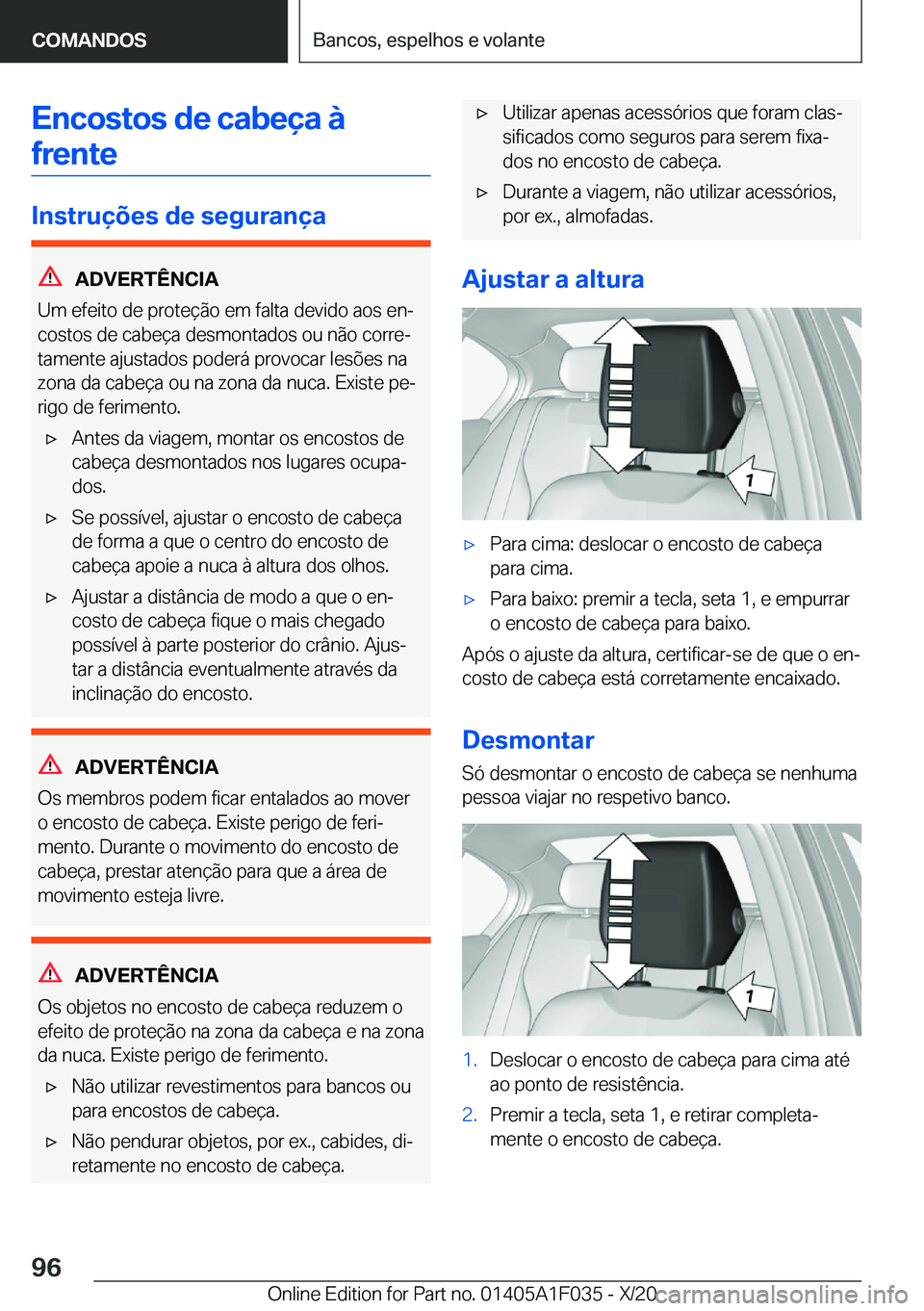 BMW X1 2021  Manual do condutor (in Portuguese) �E�n�c�o�s�t�o�s��d�e��c�a�b�e�
