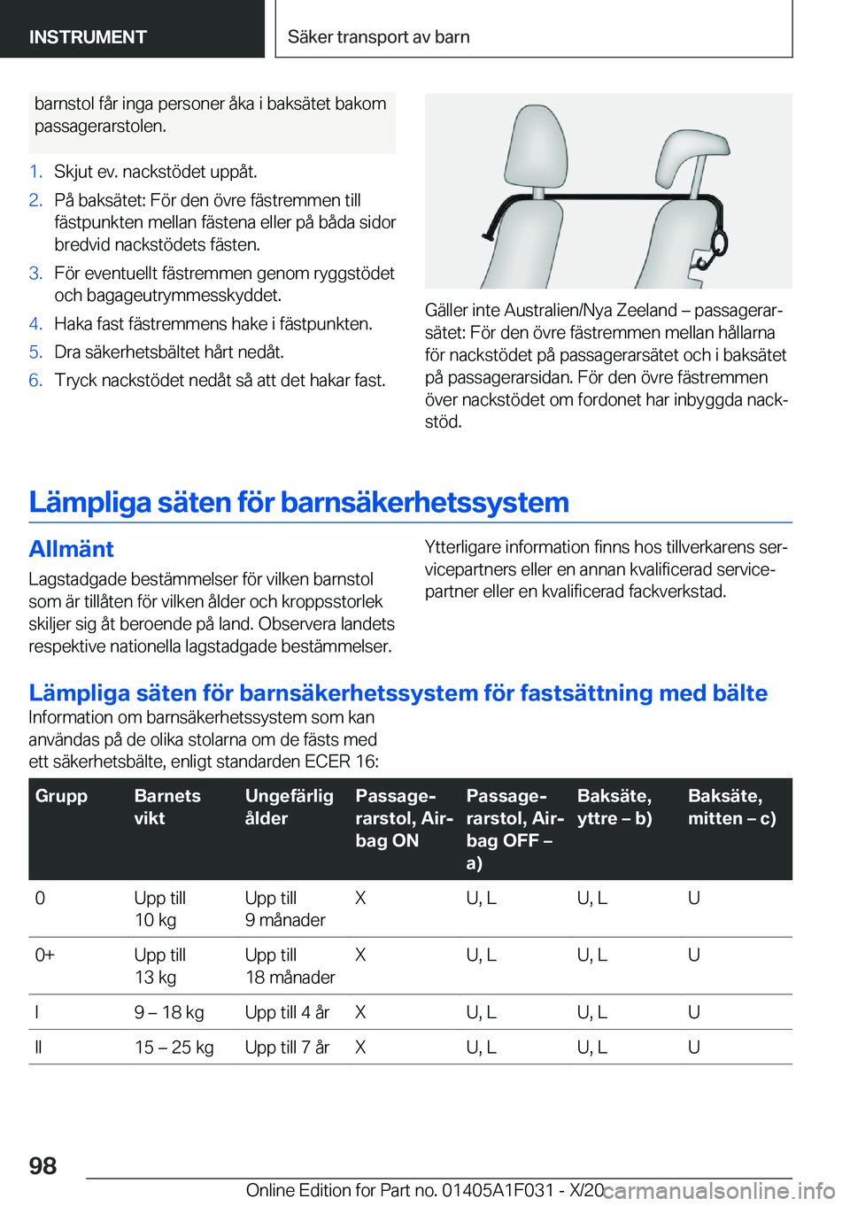 BMW X1 2021  InstruktionsbÖcker (in Swedish) �b�a�r�n�s�t�o�l��f�å�r��i�n�g�a��p�e�r�s�o�n�e�r��å�k�a��i��b�a�k�s�ä�t�e�t��b�a�k�o�m�p�a�s�s�a�g�e�r�a�r�s�t�o�l�e�n�.�1�.�S�k�j�u�t��e�v�.��n�a�c�k�s�t�