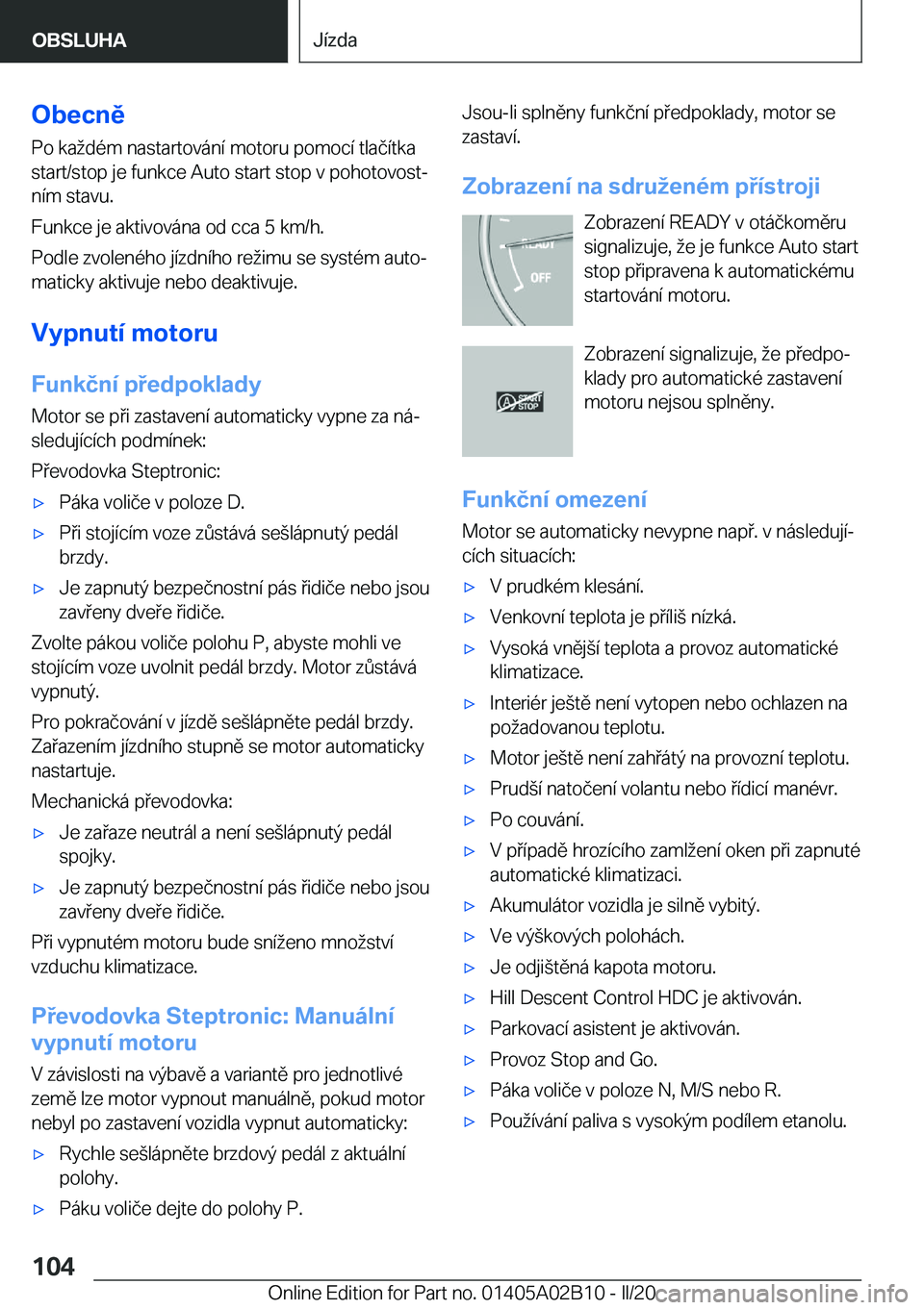 BMW X1 2020  Návod na použití (in Czech) �O�b�e�c�n�ě�P�o��k�a�d�