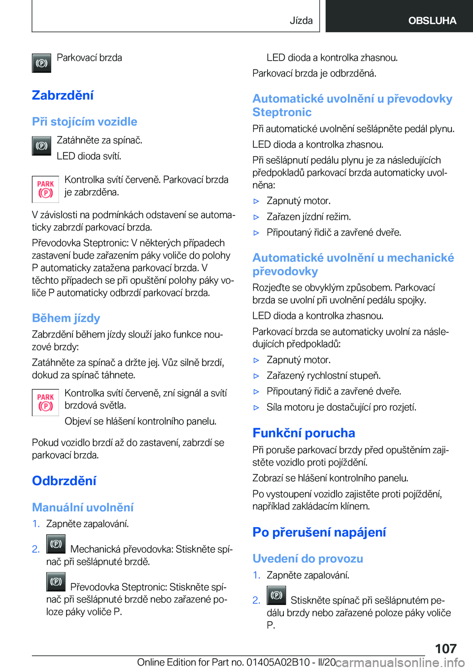 BMW X1 2020  Návod na použití (in Czech) �P�a�r�k�o�v�a�c�