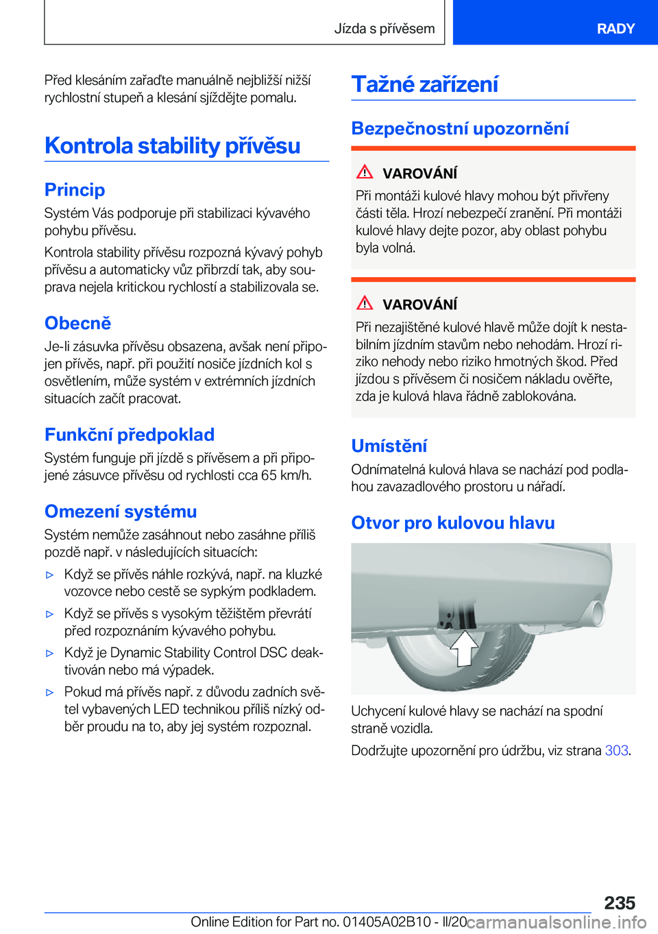 BMW X1 2020  Návod na použití (in Czech) �P�e�d��k�l�e�s�