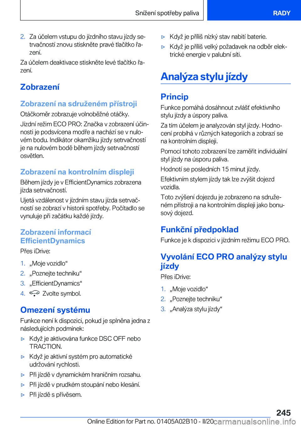 BMW X1 2020  Návod na použití (in Czech) �2�.�Z�a��