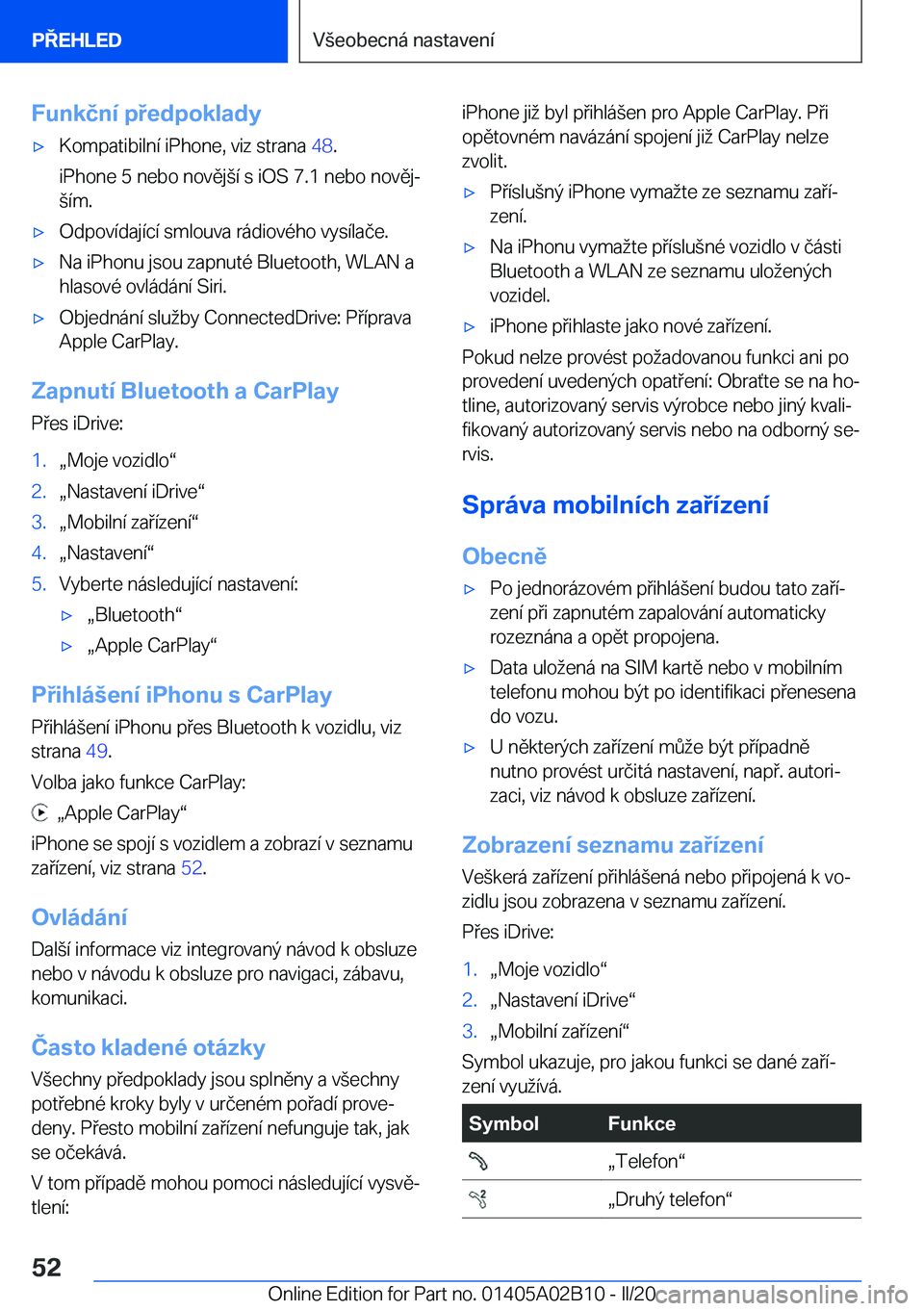 BMW X1 2020  Návod na použití (in Czech) �F�u�n�k�č�n�
