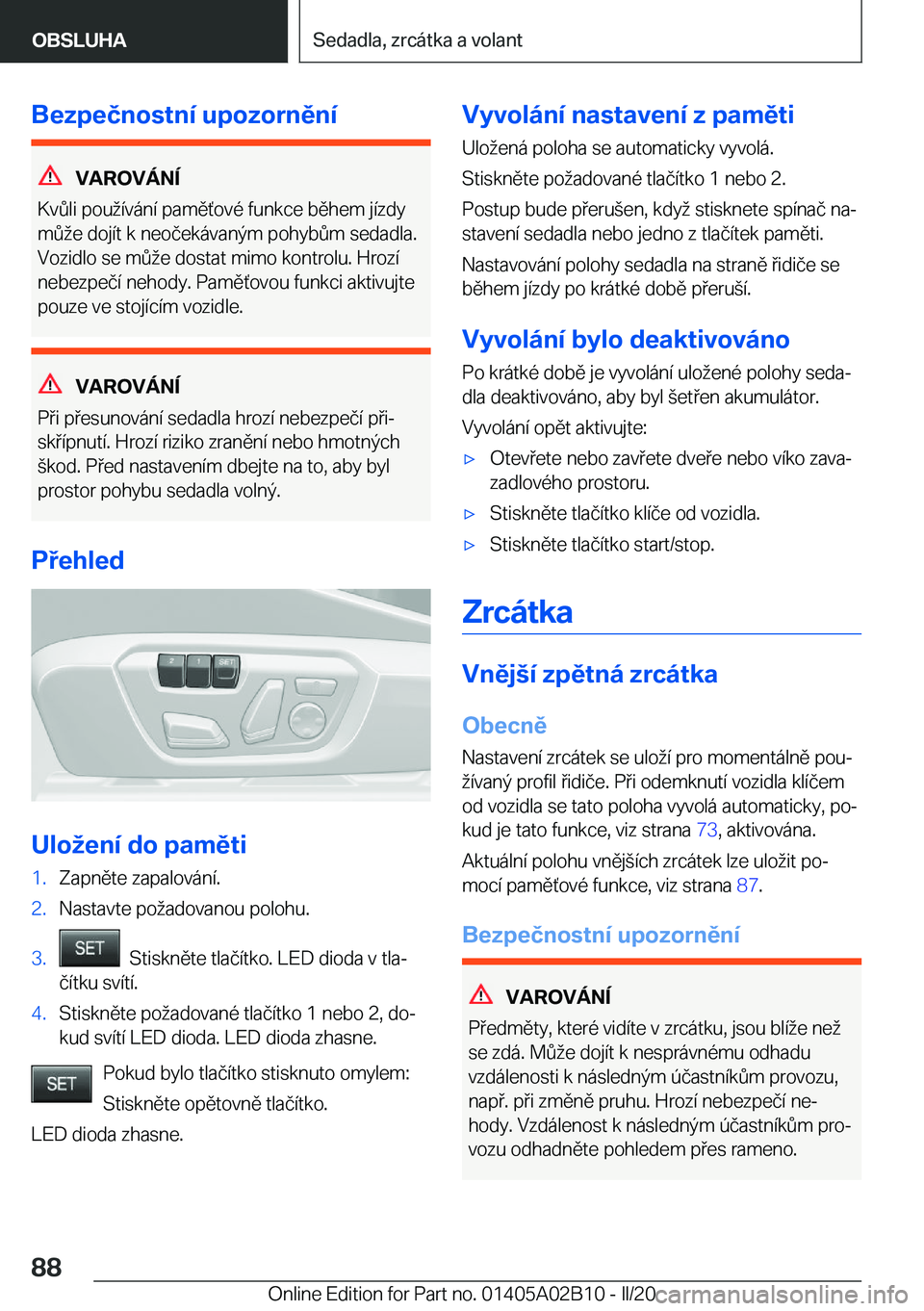 BMW X1 2020  Návod na použití (in Czech) �B�e�z�p�e�č�n�o�s�t�n�