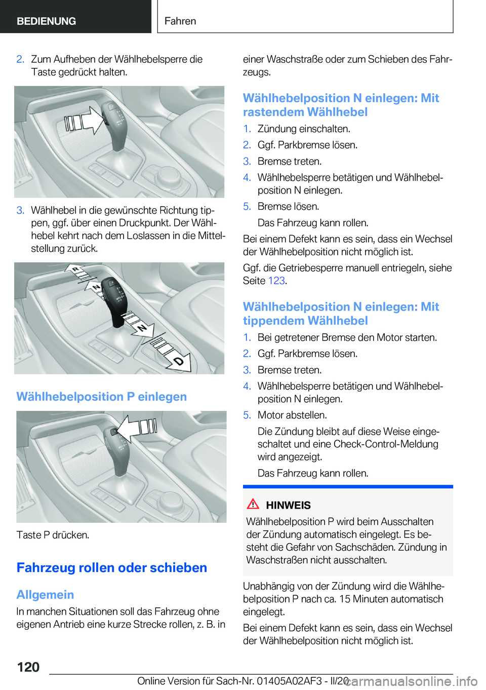 BMW X1 2020  Betriebsanleitungen (in German) �2�.�Z�u�m��A�u�f�h�e�b�e�n��d�e�r��W�