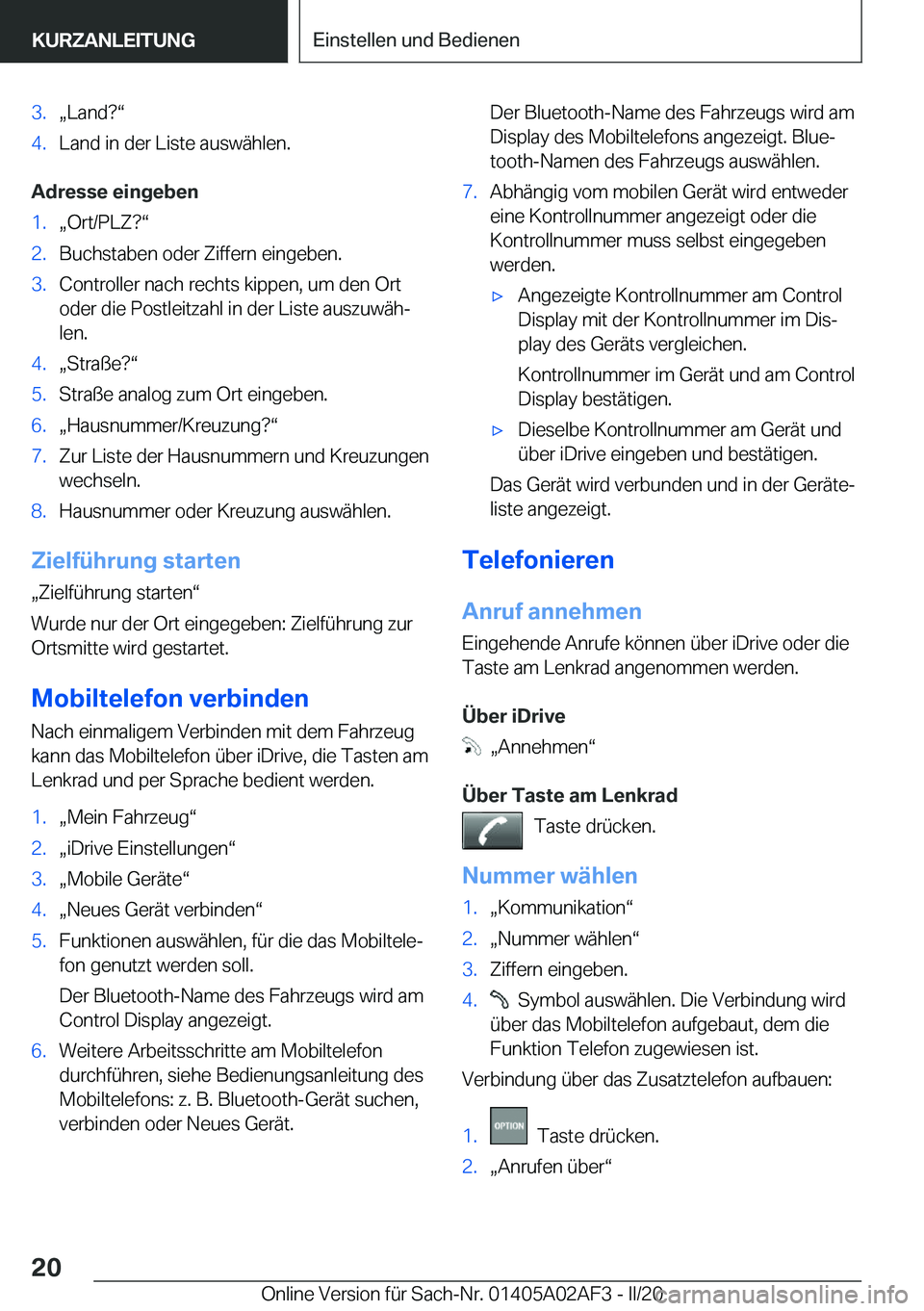 BMW X1 2020  Betriebsanleitungen (in German) �3�.x�L�a�n�d� v�4�.�L�a�n�d��i�n��d�e�r��L�i�s�t�e��a�u�s�w�