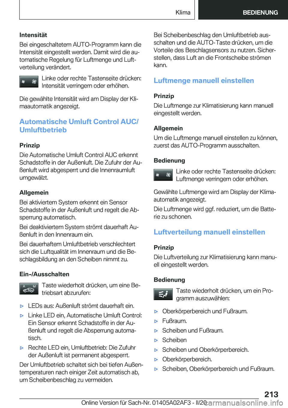 BMW X1 2020  Betriebsanleitungen (in German) �I�n�t�e�n�s�i�t�