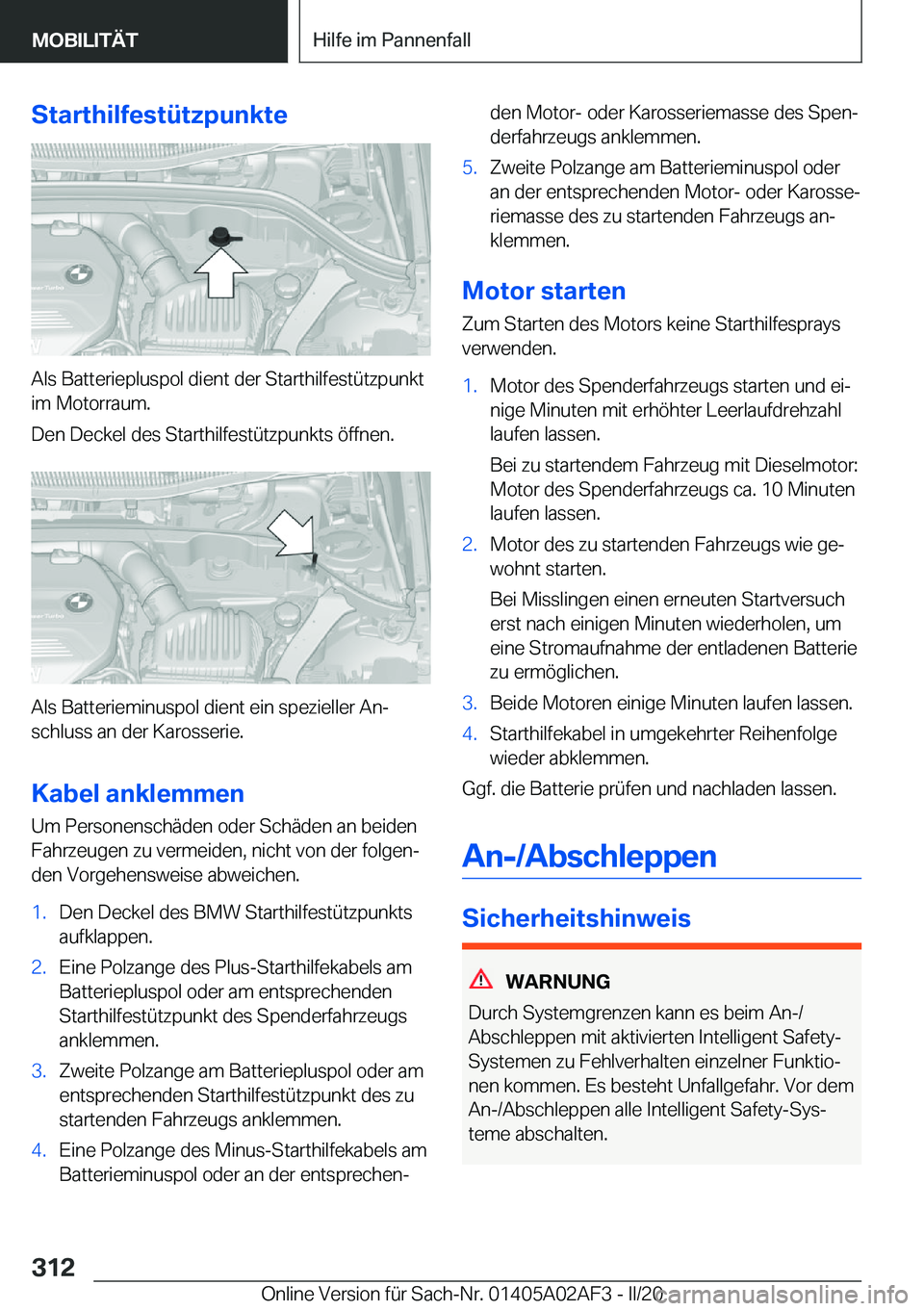 BMW X1 2020  Betriebsanleitungen (in German) �S�t�a�r�t�h�i�l�f�e�s�t�