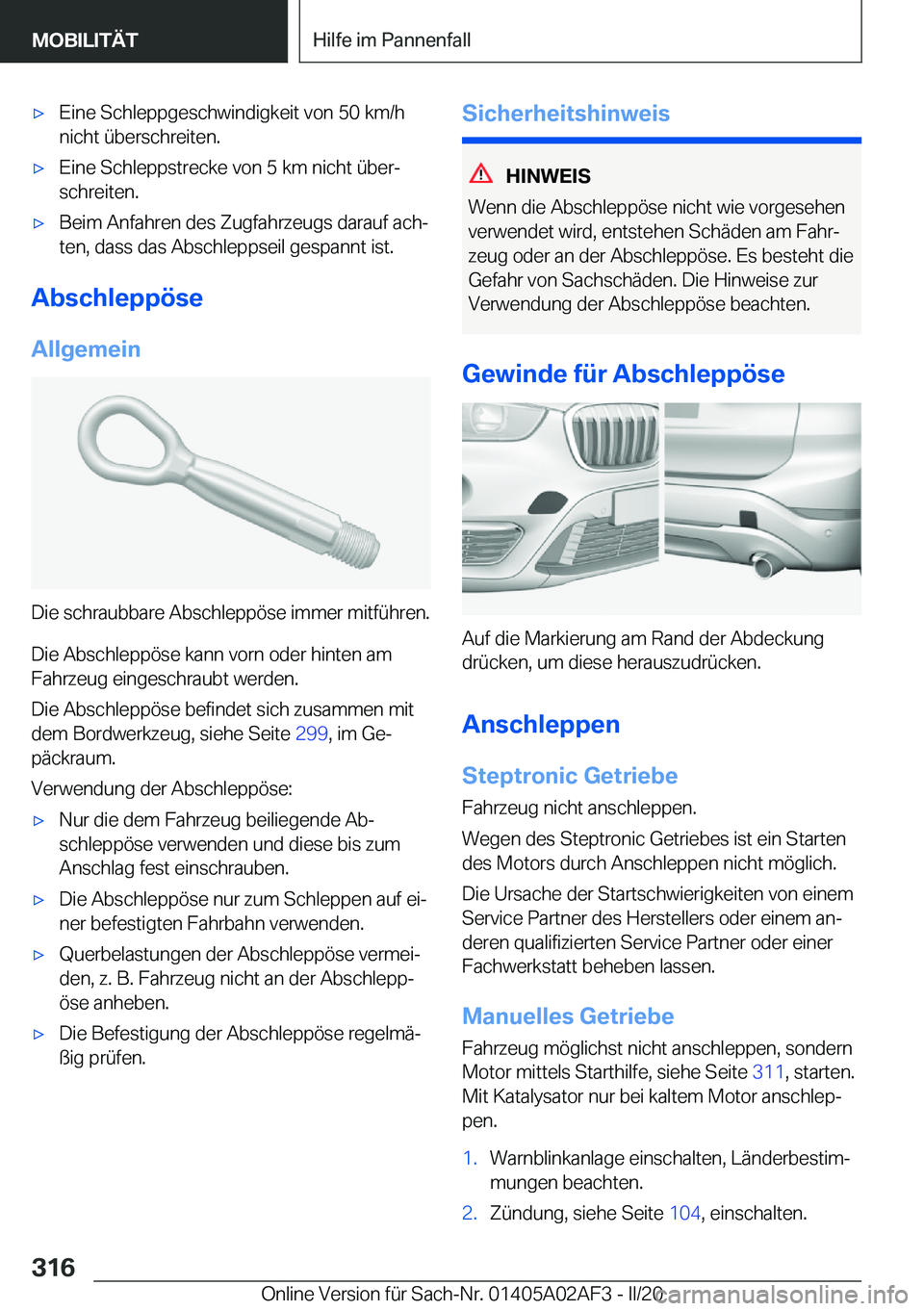 BMW X1 2020  Betriebsanleitungen (in German) x�E�i�n�e��S�c�h�l�e�p�p�g�e�s�c�h�w�i�n�d�i�g�k�e�i�t��v�o�n��5�0��k�m�/�h
�n�i�c�h�t��