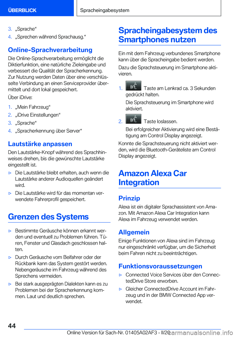 BMW X1 2020  Betriebsanleitungen (in German) �3�.x�S�p�r�a�c�h�ev�4�.x�S�p�r�e�c�h�e�n��w�