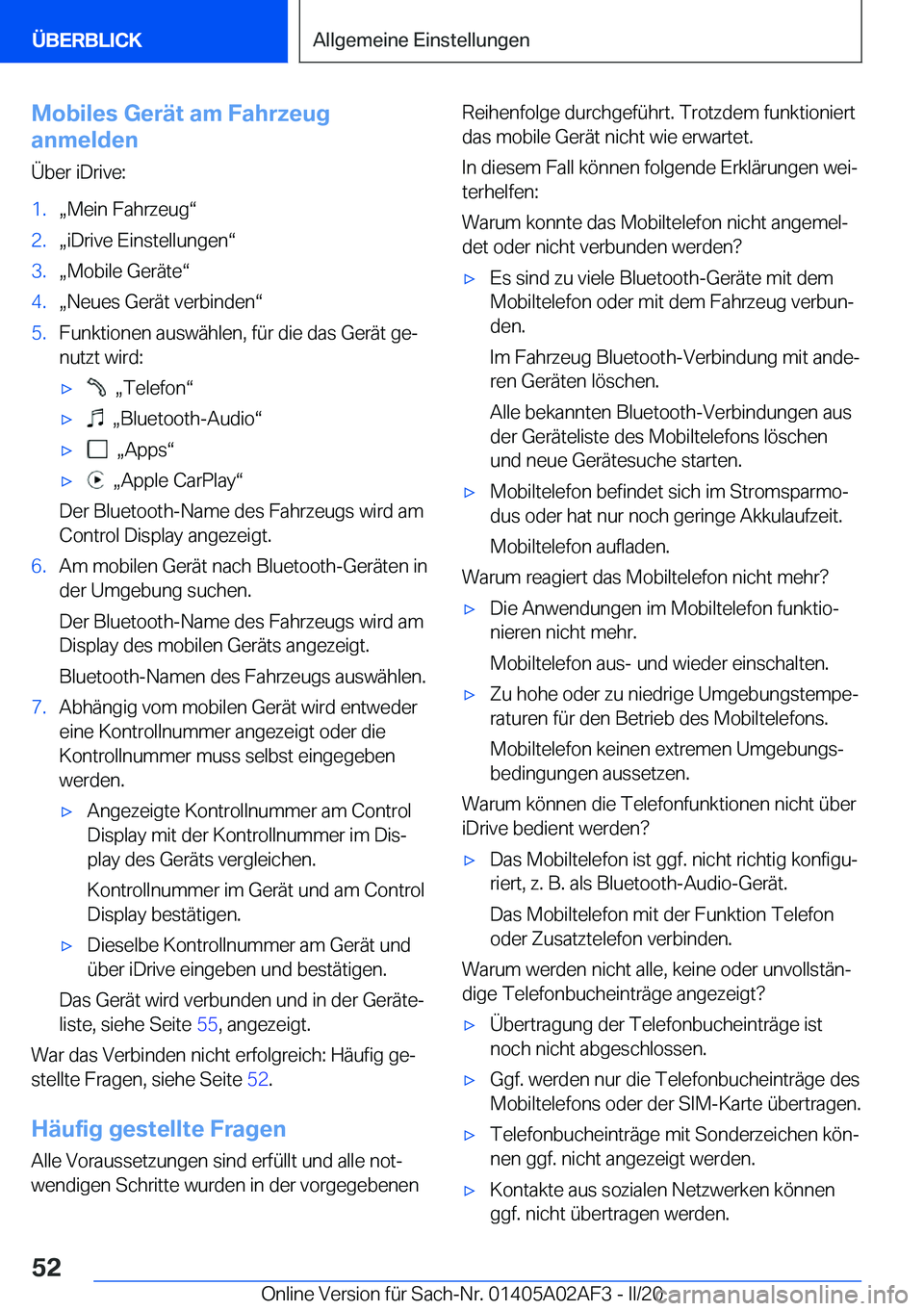 BMW X1 2020  Betriebsanleitungen (in German) �M�o�b�i�l�e�s��G�e�r�