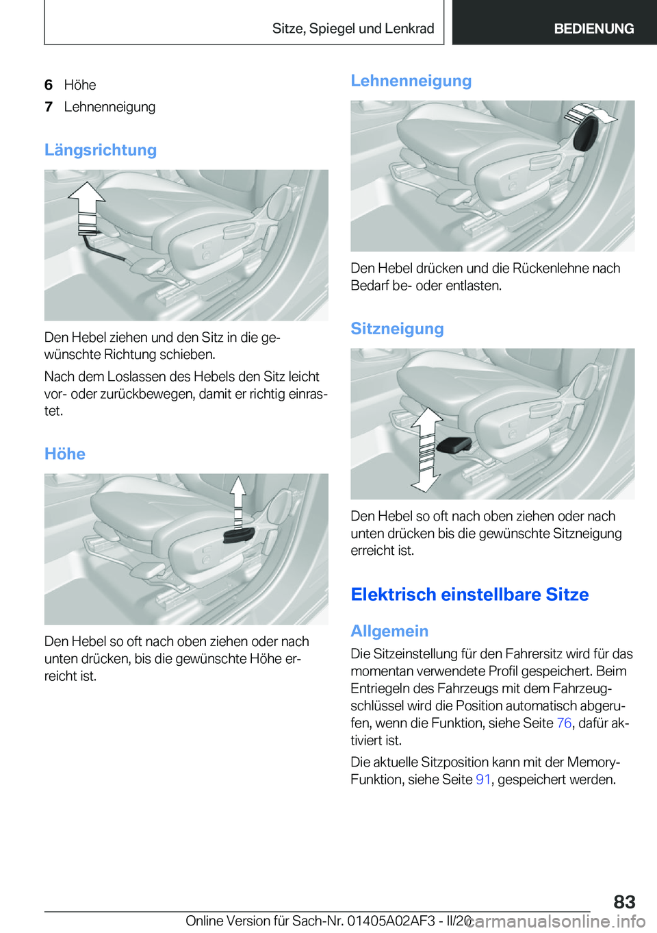 BMW X1 2020  Betriebsanleitungen (in German) �6�H�