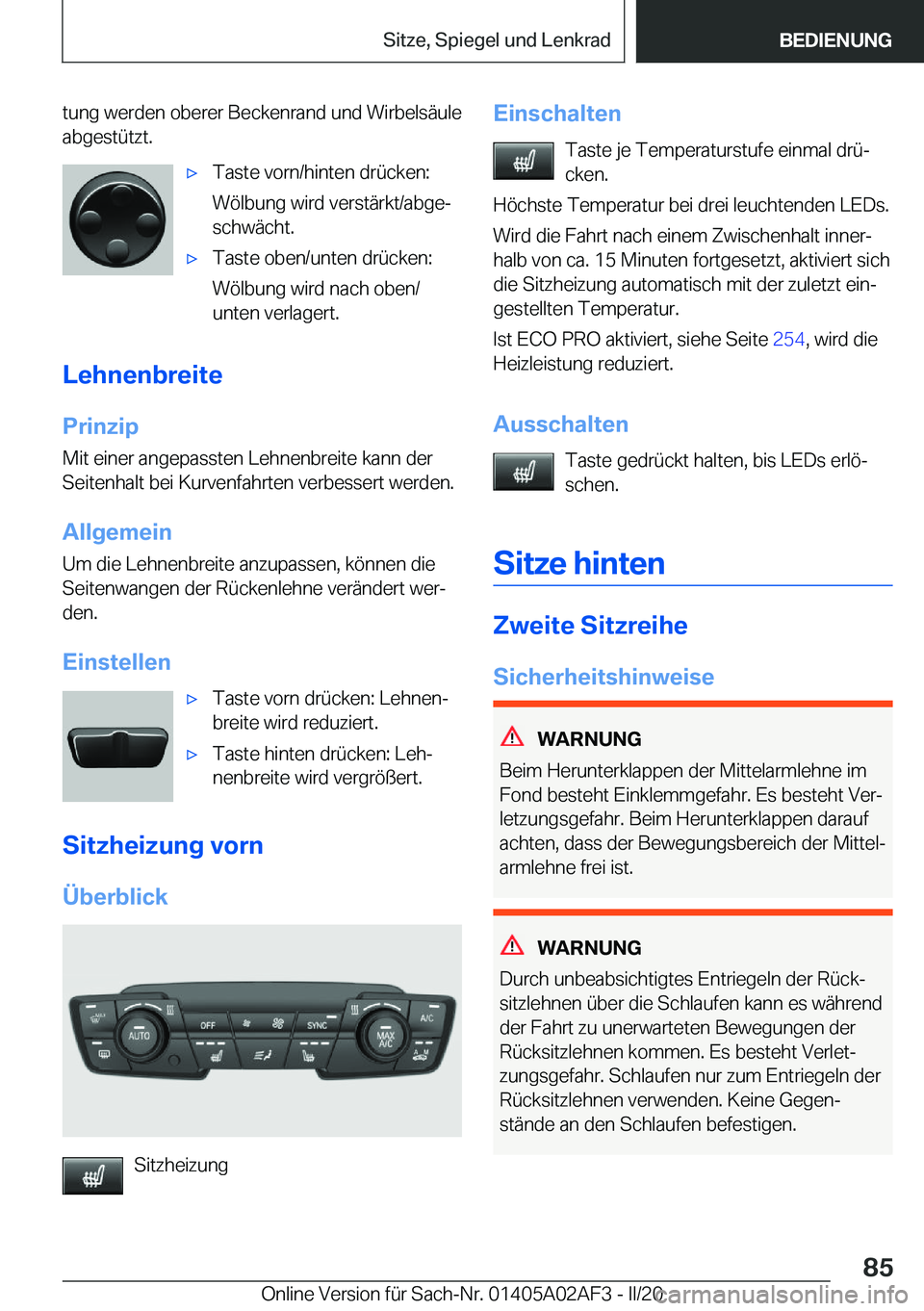 BMW X1 2020  Betriebsanleitungen (in German) �t�u�n�g��w�e�r�d�e�n��o�b�e�r�e�r��B�e�c�k�e�n�r�a�n�d��u�n�d��W�i�r�b�e�l�s�