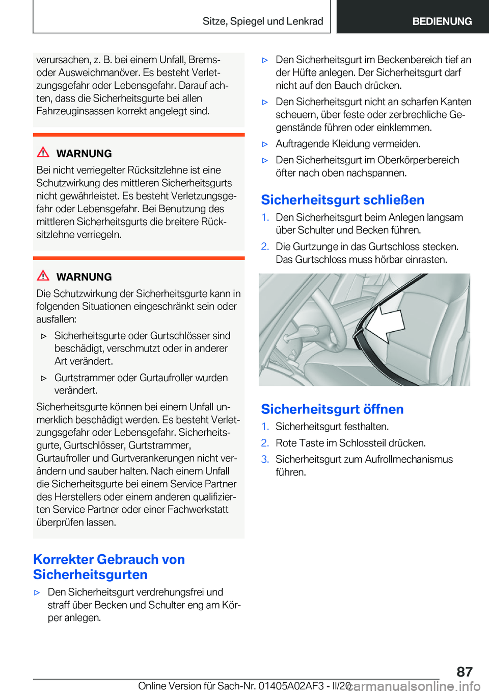 BMW X1 2020  Betriebsanleitungen (in German) �v�e�r�u�r�s�a�c�h�e�n�,��z�.��B�.��b�e�i��e�i�n�e�m��U�n�f�a�l�l�,��B�r�e�m�s�-�o�d�e�r��A�u�s�w�e�i�c�h�m�a�n�