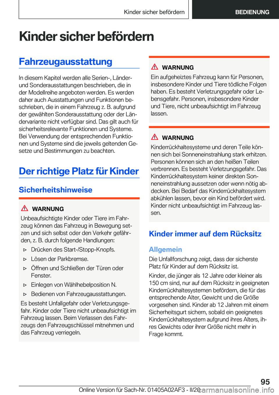 BMW X1 2020  Betriebsanleitungen (in German) �K�i�n�d�e�r��s�i�c�h�e�r��b�e�f�