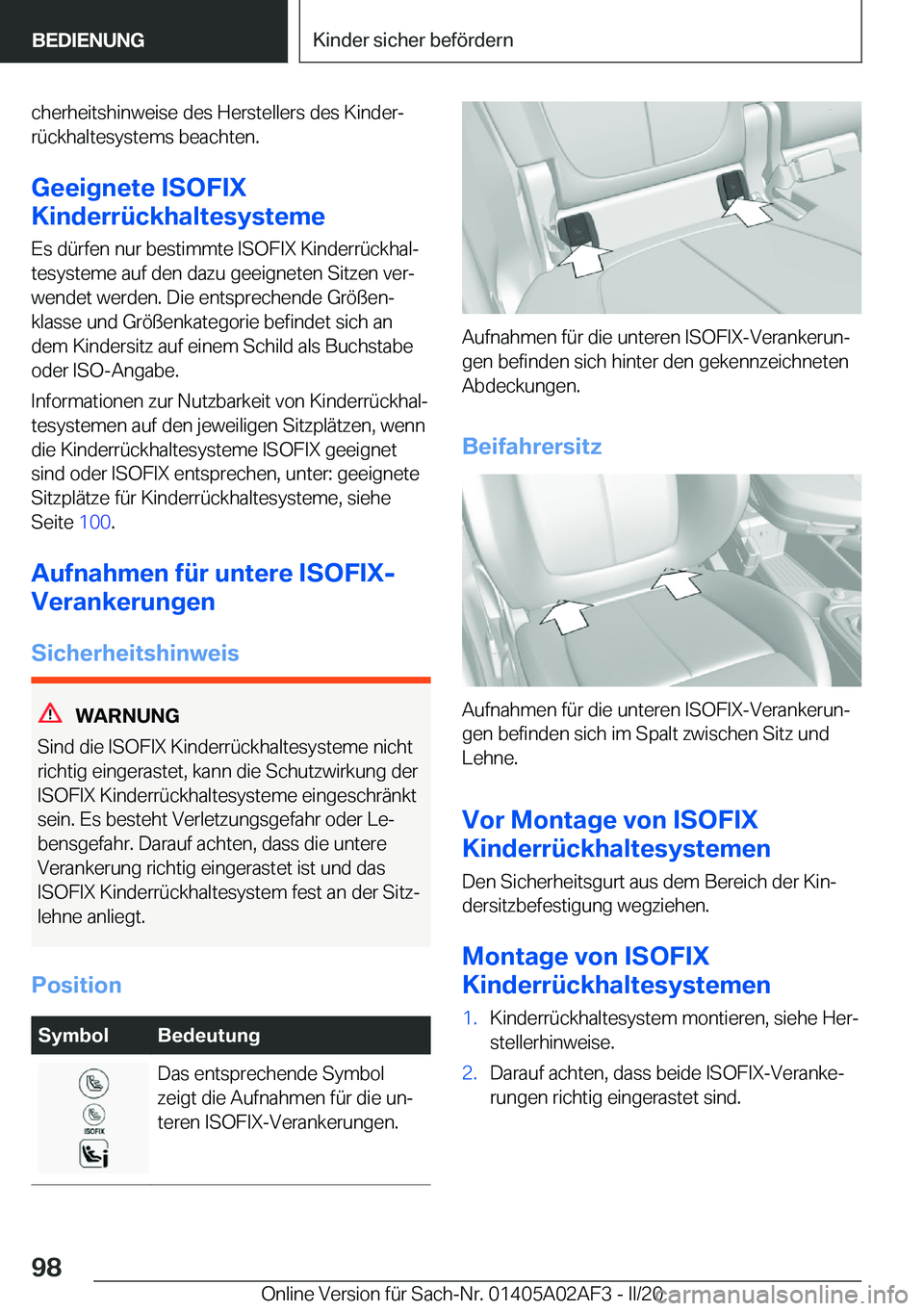 BMW X1 2020  Betriebsanleitungen (in German) �c�h�e�r�h�e�i�t�s�h�i�n�w�e�i�s�e��d�e�s��H�e�r�s�t�e�l�l�e�r�s��d�e�s��K�i�n�d�e�rj
�r�