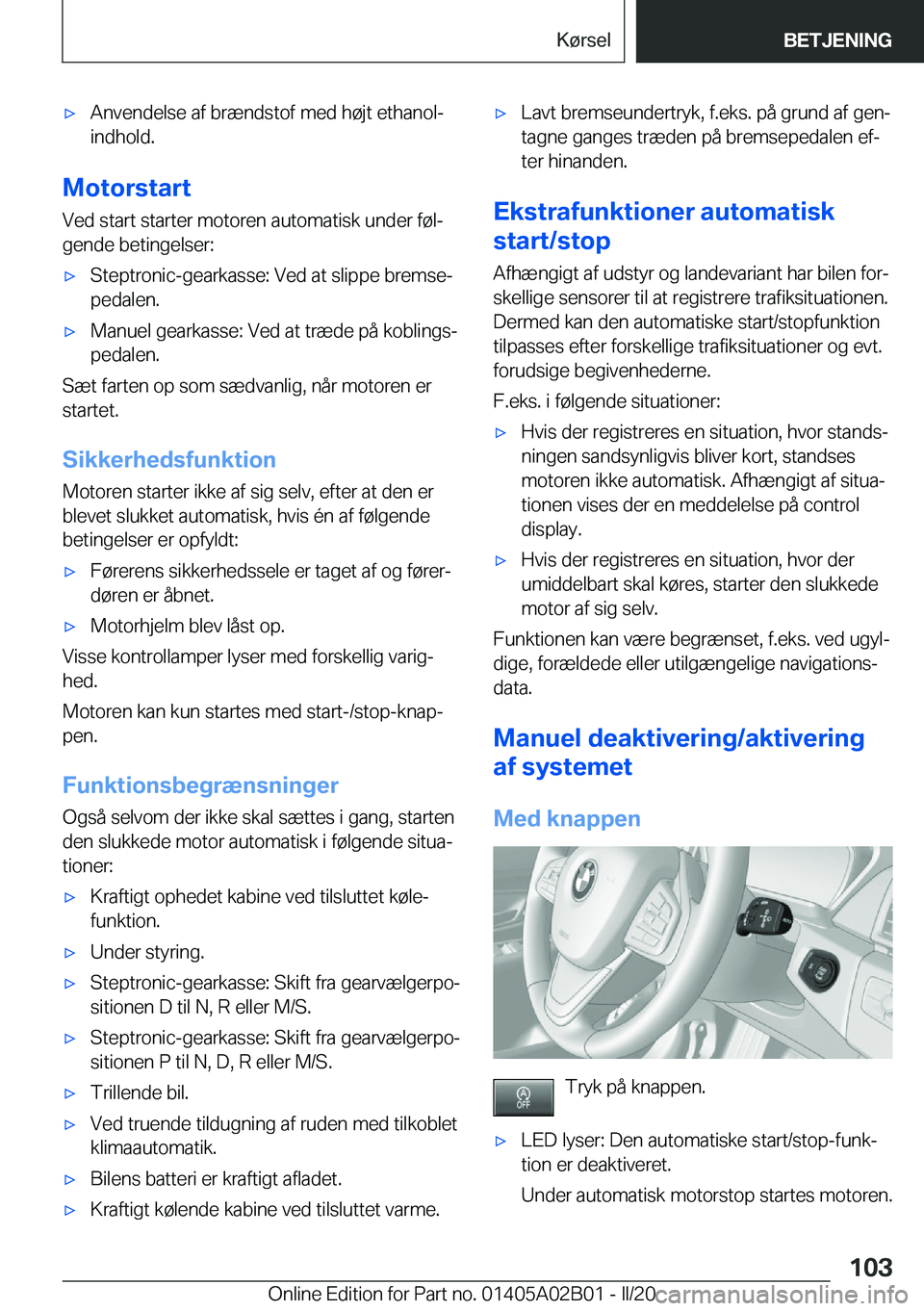 BMW X1 2020  InstruktionsbØger (in Danish) 'x�A�n�v�e�n�d�e�l�s�e��a�f��b�r�æ�n�d�s�t�o�f��m�e�d��h�