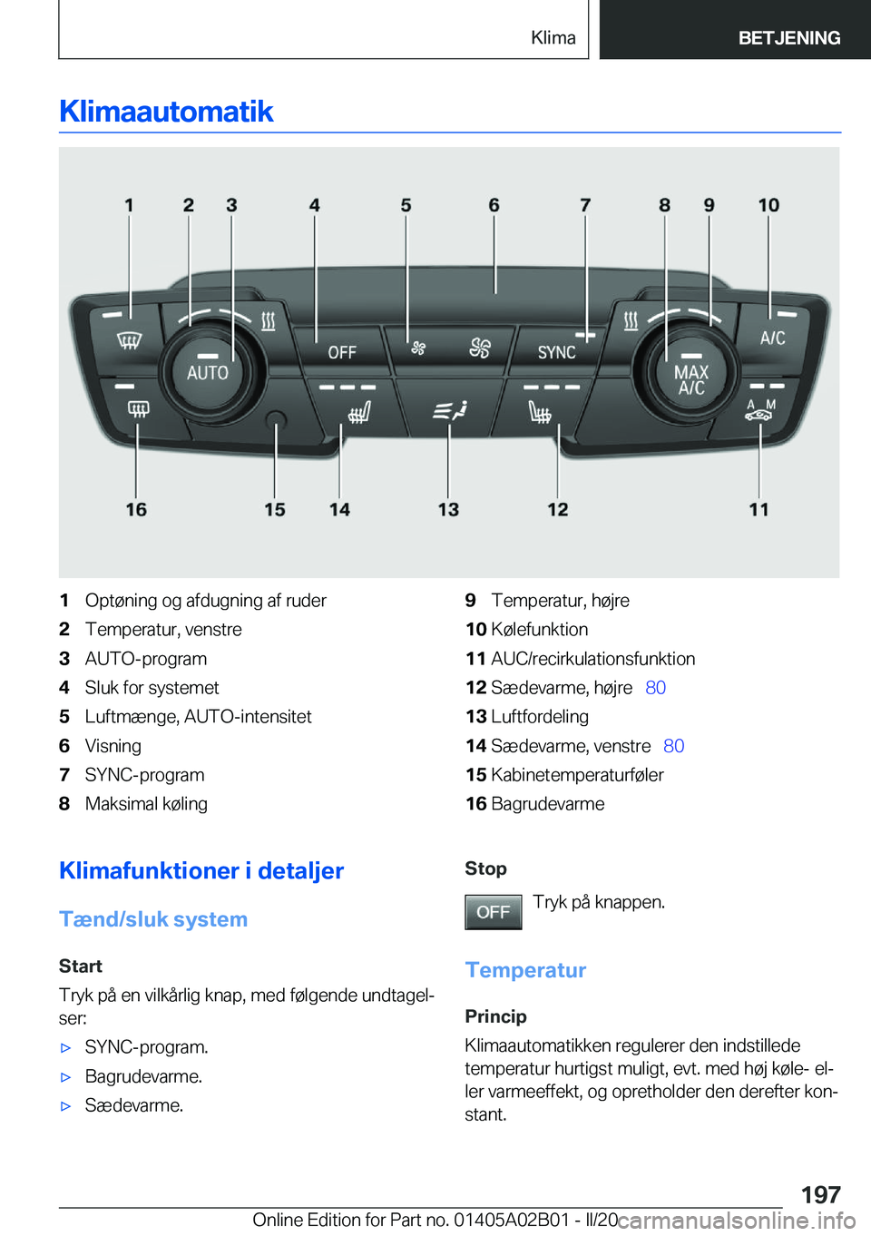 BMW X1 2020  InstruktionsbØger (in Danish) �K�l�i�m�a�a�u�t�o�m�a�t�i�k�1�O�p�t�