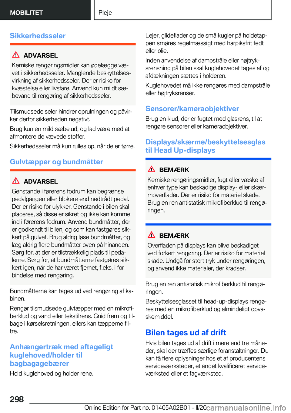 BMW X1 2020  InstruktionsbØger (in Danish) �S�i�k�k�e�r�h�e�d�s�s�e�l�e�r
�A�D�V�A�R�S�E�L
�K�e�m�i�s�k�e��r�e�n�g�