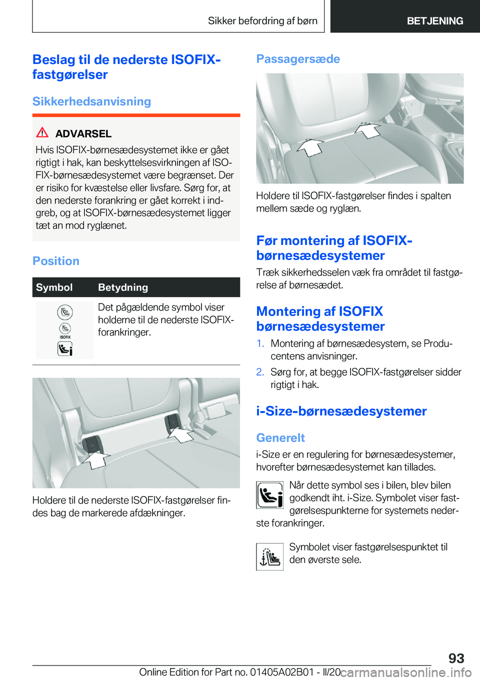 BMW X1 2020  InstruktionsbØger (in Danish) �B�e�s�l�a�g��t�i�l��d�e��n�e�d�e�r�s�t�e��I�S�O�F�I�X�-
�f�a�s�t�g�