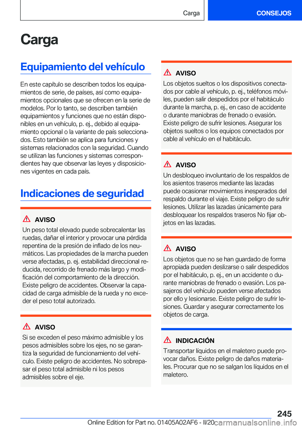 BMW X1 2020  Manuales de Empleo (in Spanish) �C�a�r�g�a�E�q�u�i�p�a�m�i�e�n�t�o��d�e�l��v�e�h�