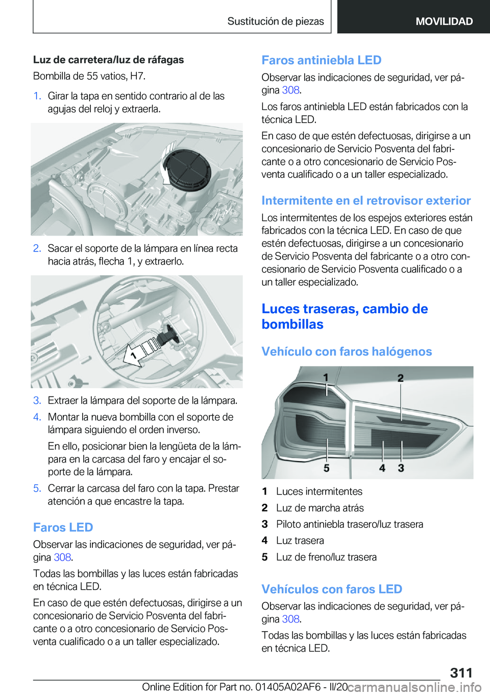BMW X1 2020  Manuales de Empleo (in Spanish) �L�u�z��d�e��c�a�r�r�e�t�e�r�a�/�l�u�z��d�e��r�