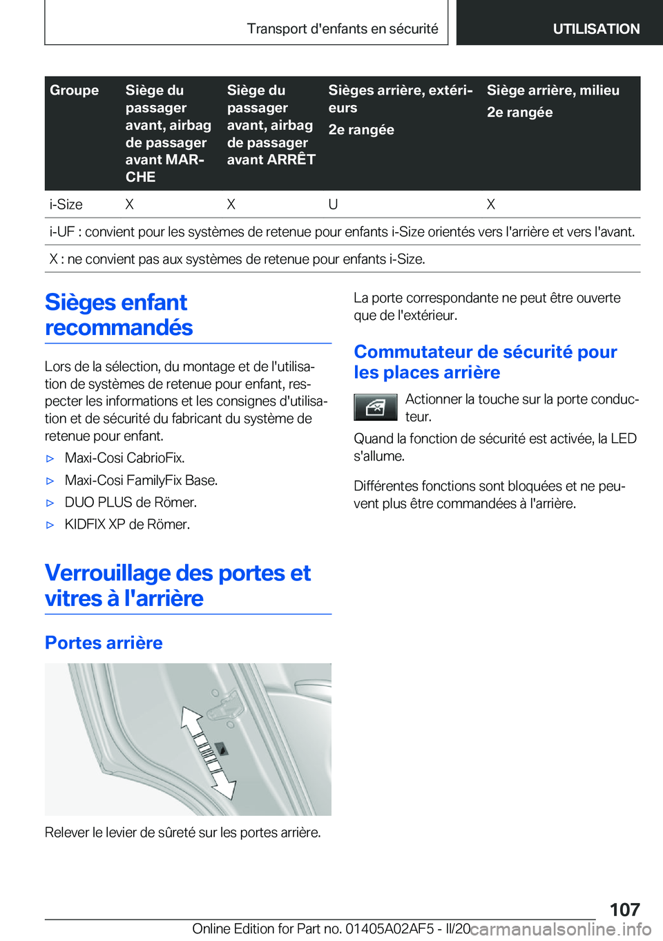 BMW X1 2020  Notices Demploi (in French) �G�r�o�u�p�e�S�i�è�g�e��d�u
�p�a�s�s�a�g�e�r
�a�v�a�n�t�,��a�i�r�b�a�g
�d�e��p�a�s�s�a�g�e�r
�a�v�a�n�t��M�A�Rj
�C�H�E�S�i�è�g�e��d�u
�p�a�s�s�a�g�e�r
�a�v�a�n�t�,��a�i�r�b�a�g
�d�e��p�a�s�s