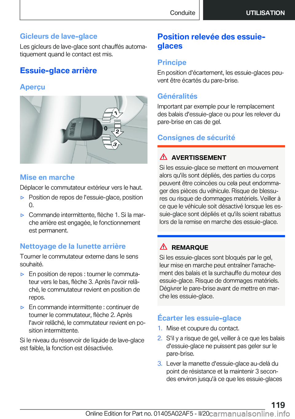 BMW X1 2020  Notices Demploi (in French) �G�i�c�l�e�u�r�s��d�e��l�a�v�e�-�g�l�a�c�e
�L�e�s��g�i�c�l�e�u�r�s��d�e��l�a�v�e�-�g�l�a�c�e��s�o�n�t��c�h�a�u�f�f�é�s��a�u�t�o�m�aj �t�i�q�u�e�m�e�n�t��q�u�a�n�d��l�e��c�o�n�t�a�c�t��e�
