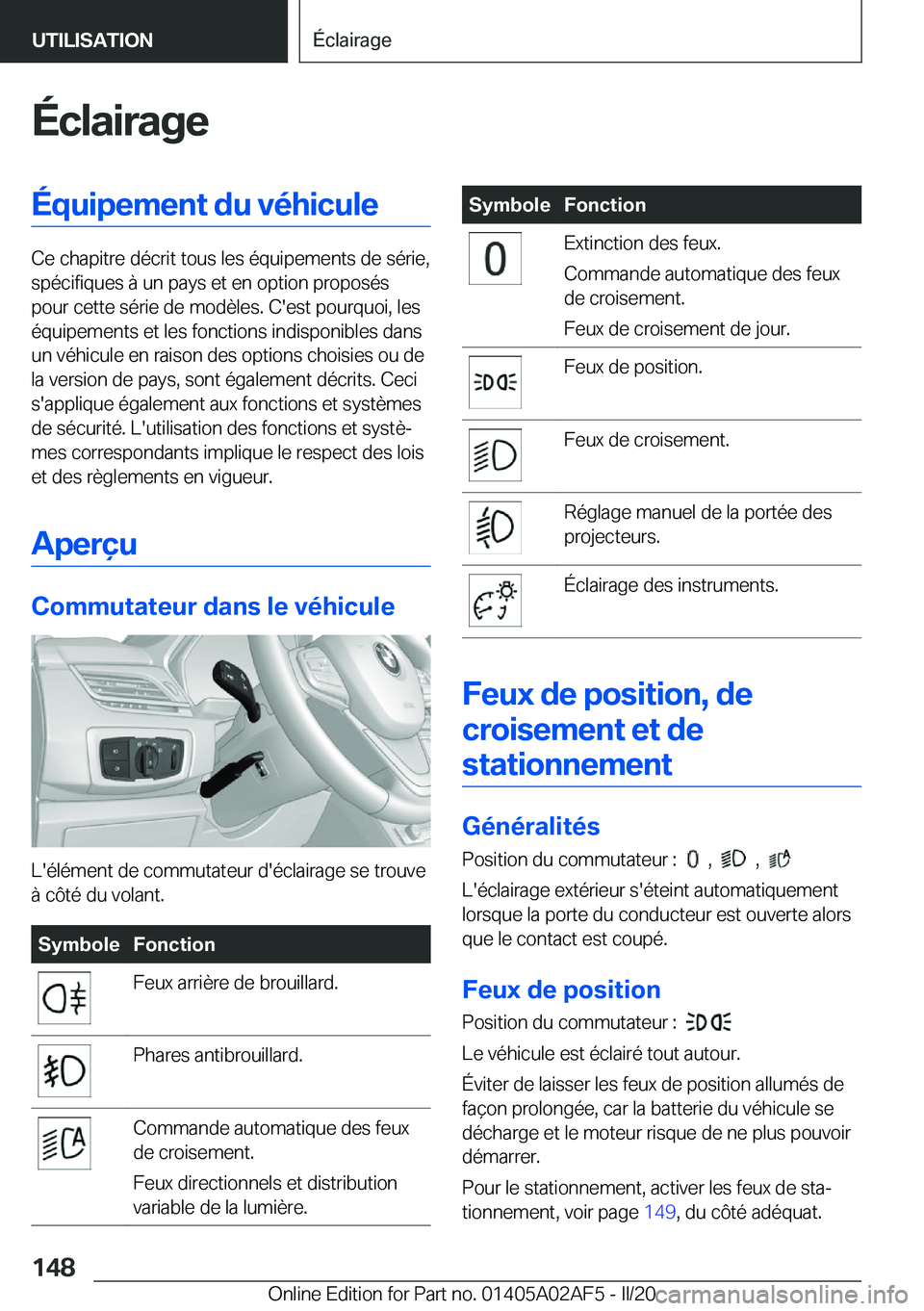 BMW X1 2020  Notices Demploi (in French) �É�c�l�a�i�r�a�g�e�É�q�u�i�p�e�m�e�n�t��d�u��v�é�h�i�c�u�l�e
�C�e��c�h�a�p�i�t�r�e��d�é�c�r�i�t��t�o�u�s��l�e�s��é�q�u�i�p�e�m�e�n�t�s��d�e��s�é�r�i�e�,�s�p�é�c�i�f�i�q�u�e�s��