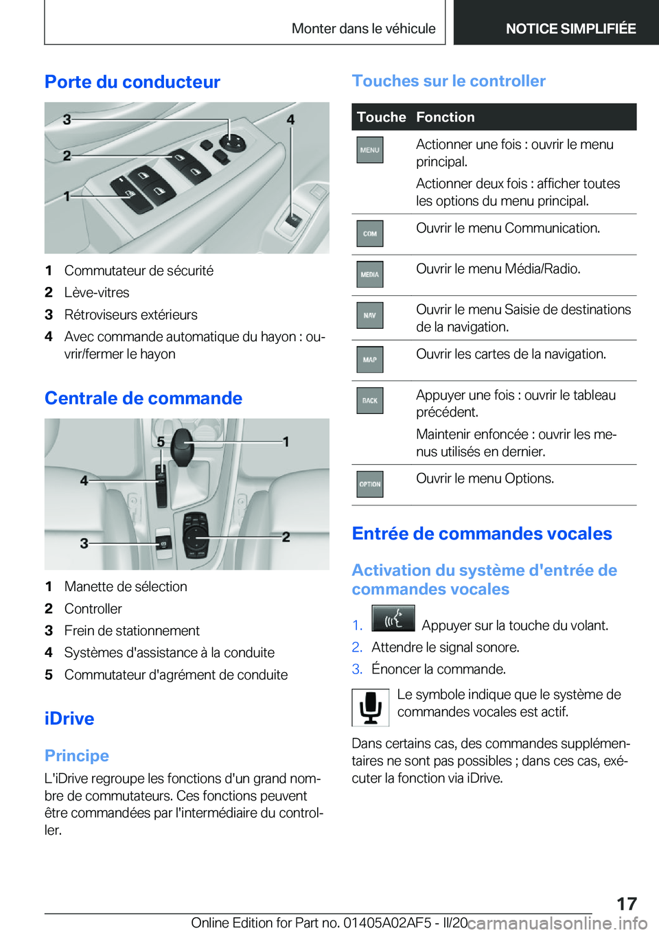 BMW X1 2020  Notices Demploi (in French) �P�o�r�t�e��d�u��c�o�n�d�u�c�t�e�u�r�1�C�o�m�m�u�t�a�t�e�u�r��d�e��s�é�c�u�r�i�t�é�2�L�è�v�e�-�v�i�t�r�e�s�3�R�é�t�r�o�v�i�s�e�u�r�s��e�x�t�é�r�i�e�u�r�s�4�A�v�e�c��c�o�m�m�a�n�d�e��a�u�t�