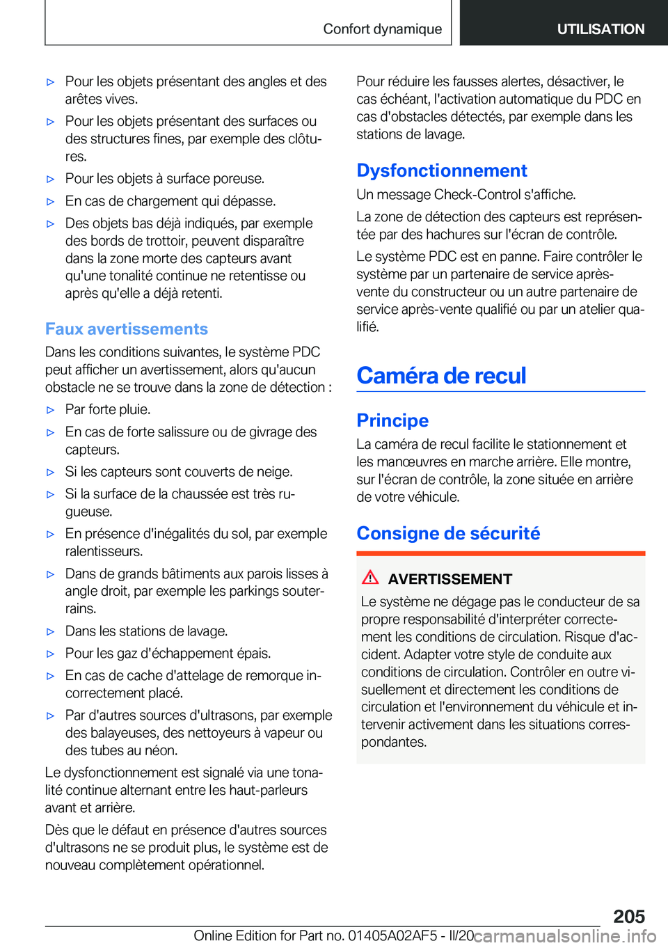BMW X1 2020  Notices Demploi (in French) 'x�P�o�u�r��l�e�s��o�b�j�e�t�s��p�r�é�s�e�n�t�a�n�t��d�e�s��a�n�g�l�e�s��e�t��d�e�s�a�r�ê�t�e�s��v�i�v�e�s�.'x�P�o�u�r��l�e�s��o�b�j�e�t�s��p�r�é�s�e�n�t�a�n�t��d�e�s��s�u�r�f�
