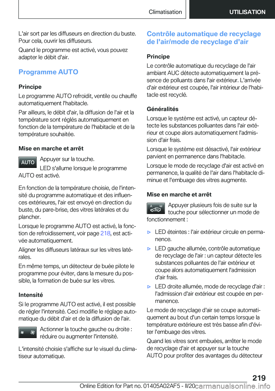BMW X1 2020  Notices Demploi (in French) �L�'�a�i�r��s�o�r�t��p�a�r��l�e�s��d�i�f�f�u�s�e�u�r�s��e�n��d�i�r�e�c�t�i�o�n��d�u��b�u�s�t�e�.�P�o�u�r��c�e�l�a�,��o�u�v�r�i�r��l�e�s��d�i�f�f�u�s�e�u�r�s�.
�Q�u�a�n�d��l�e��p�r�o�
