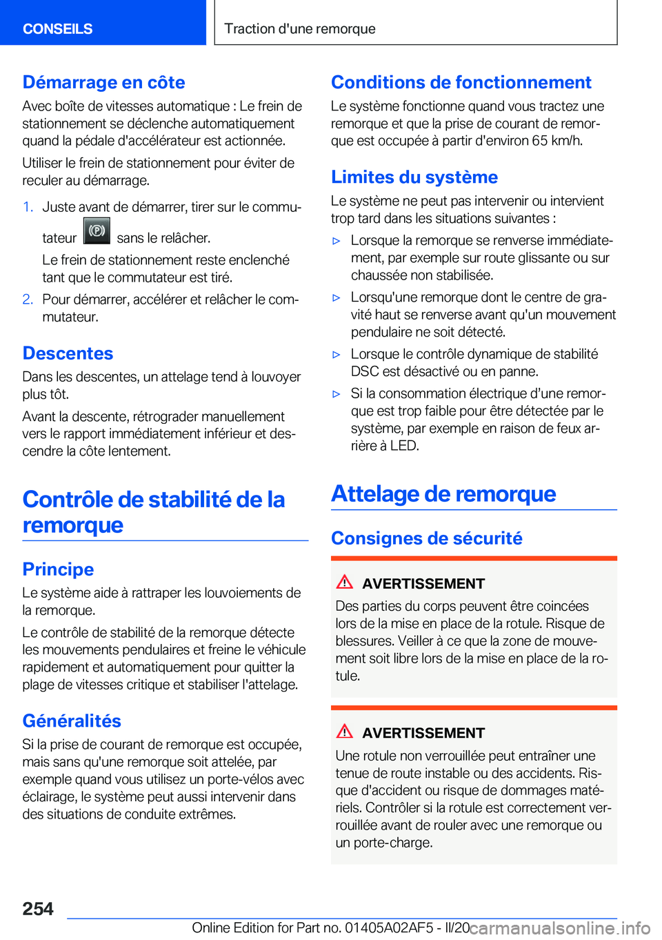 BMW X1 2020  Notices Demploi (in French) �D�é�m�a�r�r�a�g�e��e�n��c�